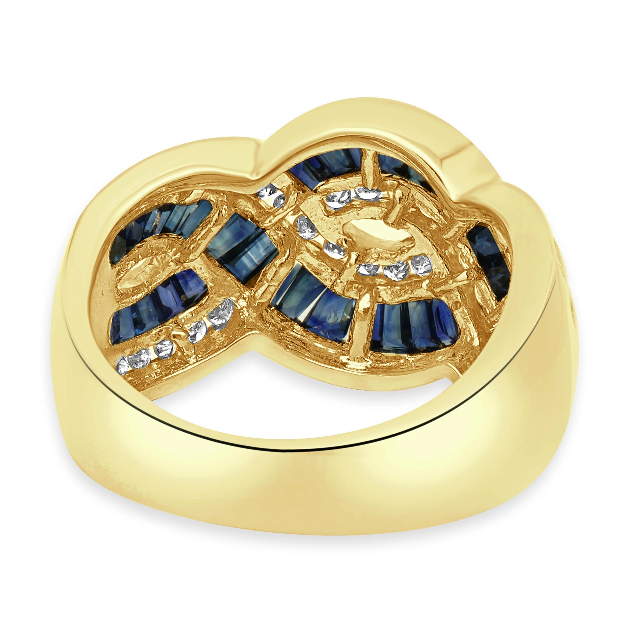 14K Yellow Gold Channel Set Blue Sapphire and Round Diamond Braided Band - Image 4