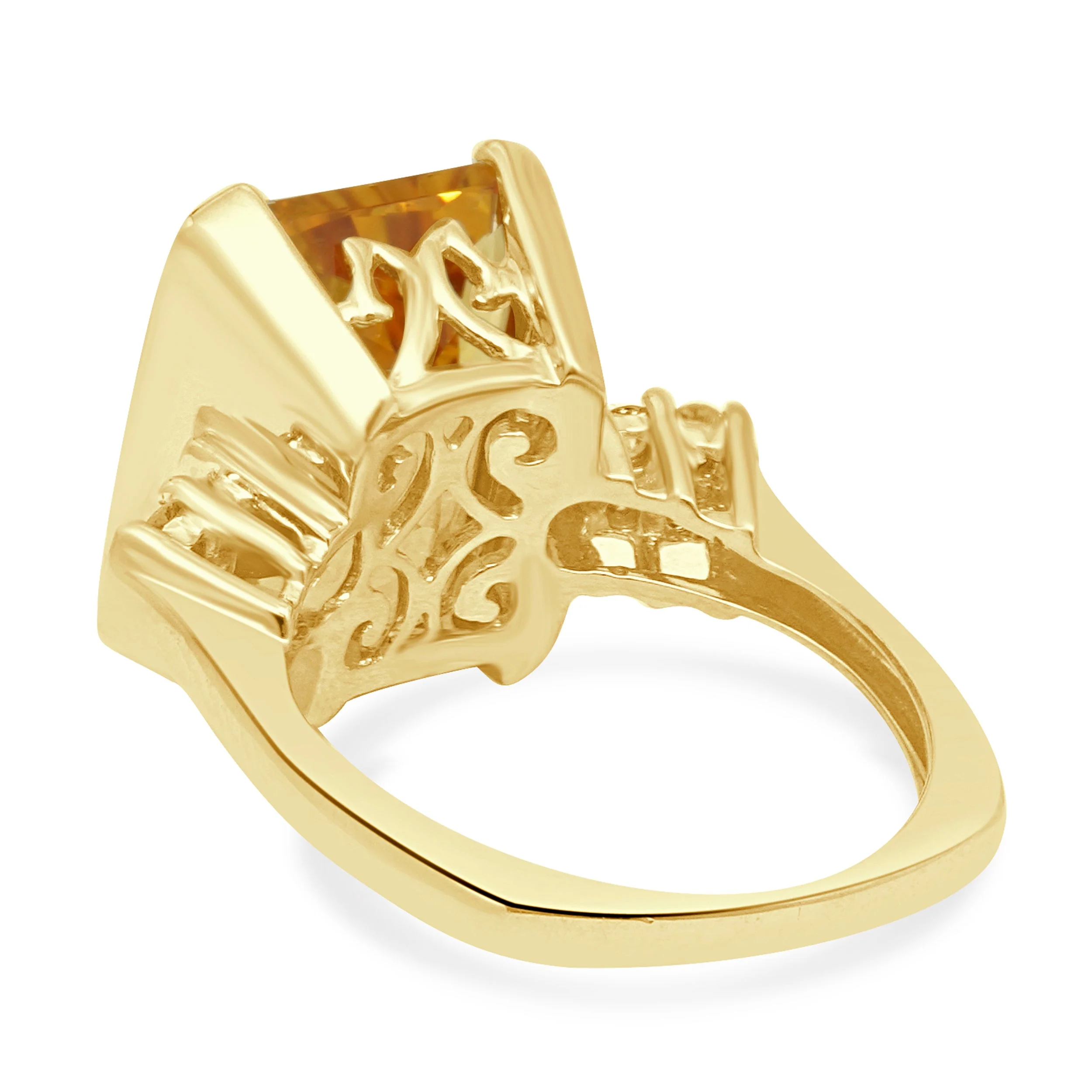 14K Yellow Gold Emerald Cut Citrine and Round Diamond Accent Ring - Image 4