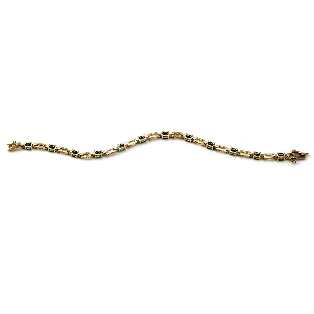 14K Yellow Gold Emerald & Diamond Link Bracelet - Image 4