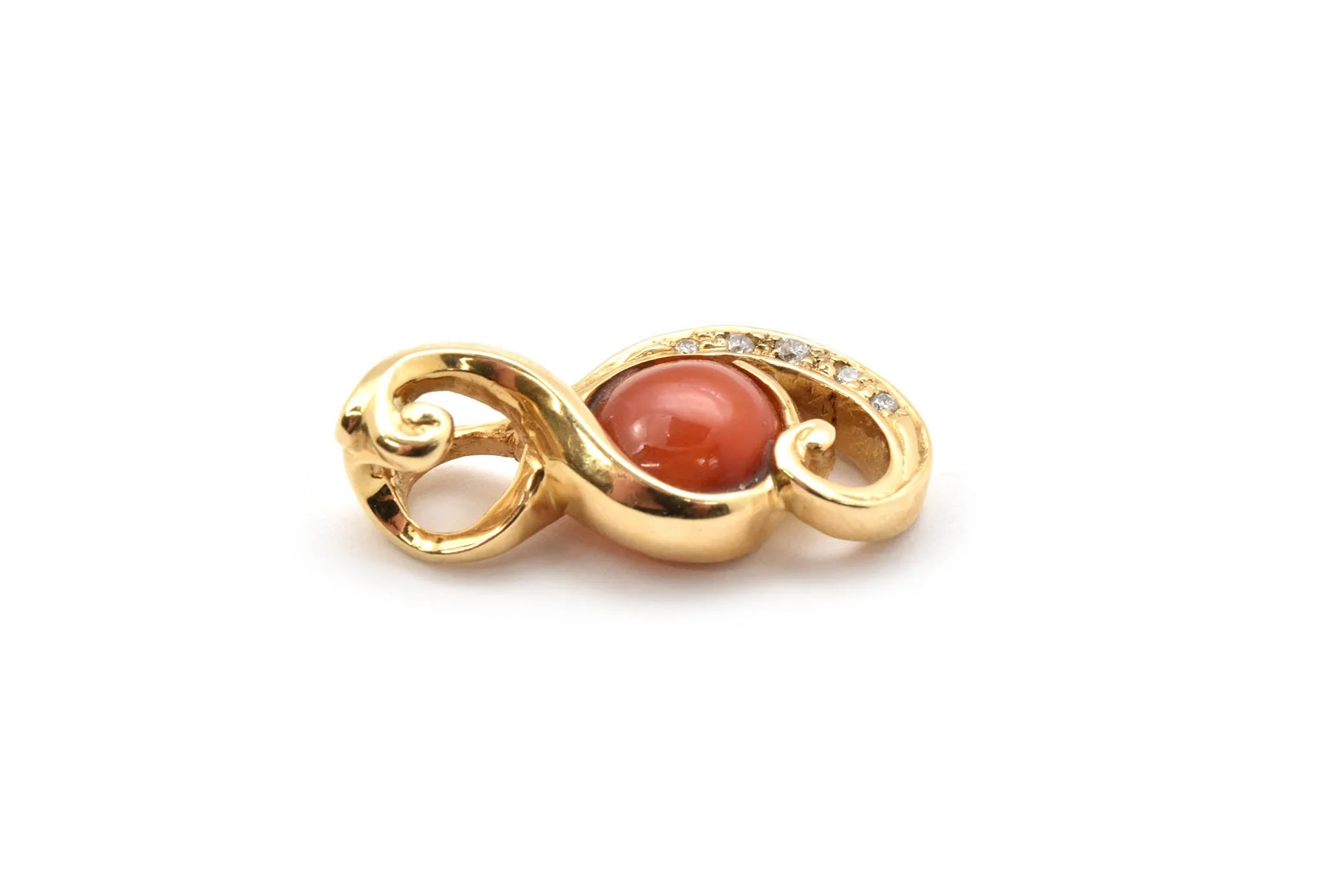 14k Yellow Gold, Fire Opal and 0.21ct Diamond Pendant - Image 2