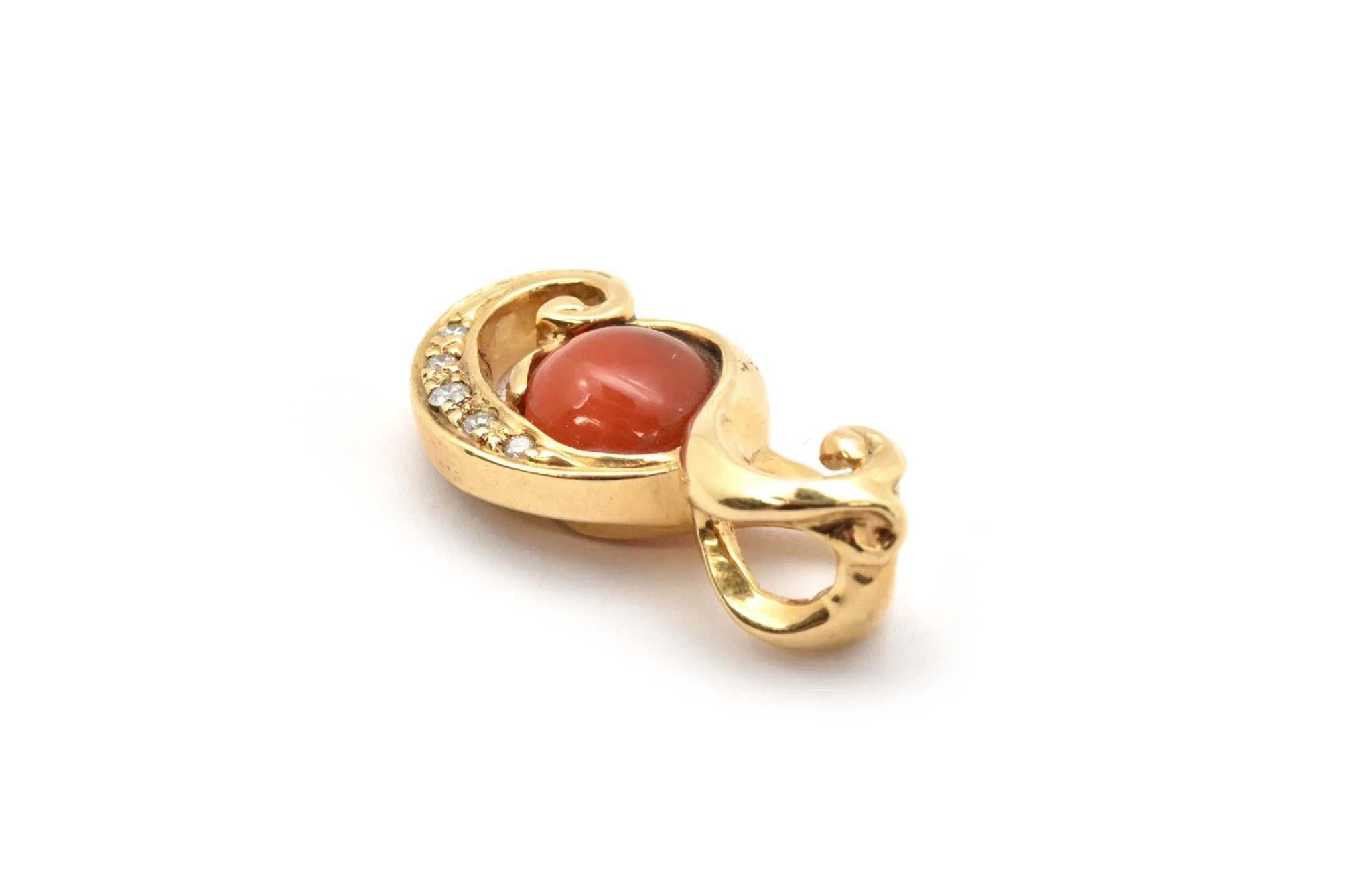 14k Yellow Gold, Fire Opal and 0.21ct Diamond Pendant - Image 3