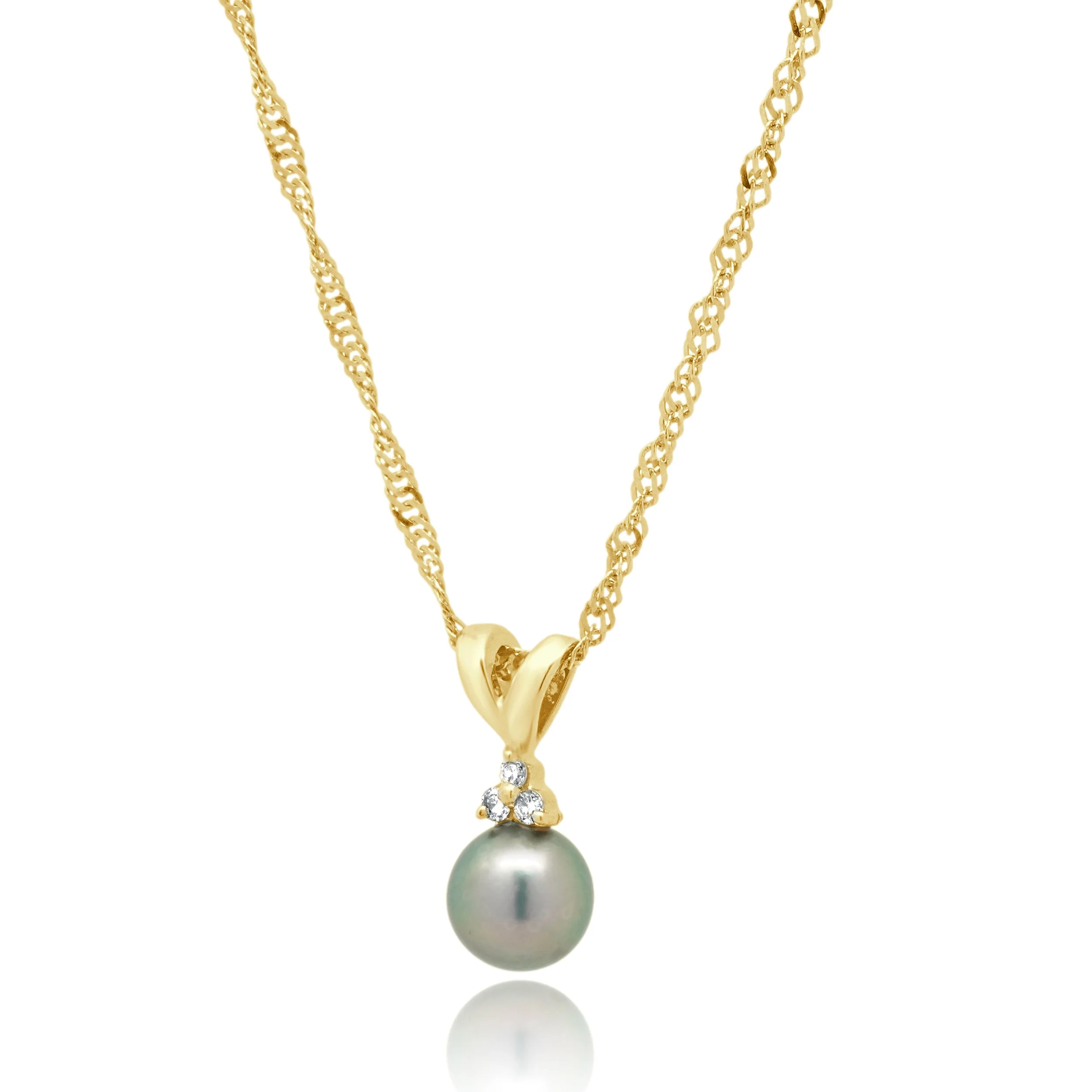 14K Yellow Gold Grey Cultured Pearl and Round Diamond Accent Pendant Necklace 18.0" - Image 2