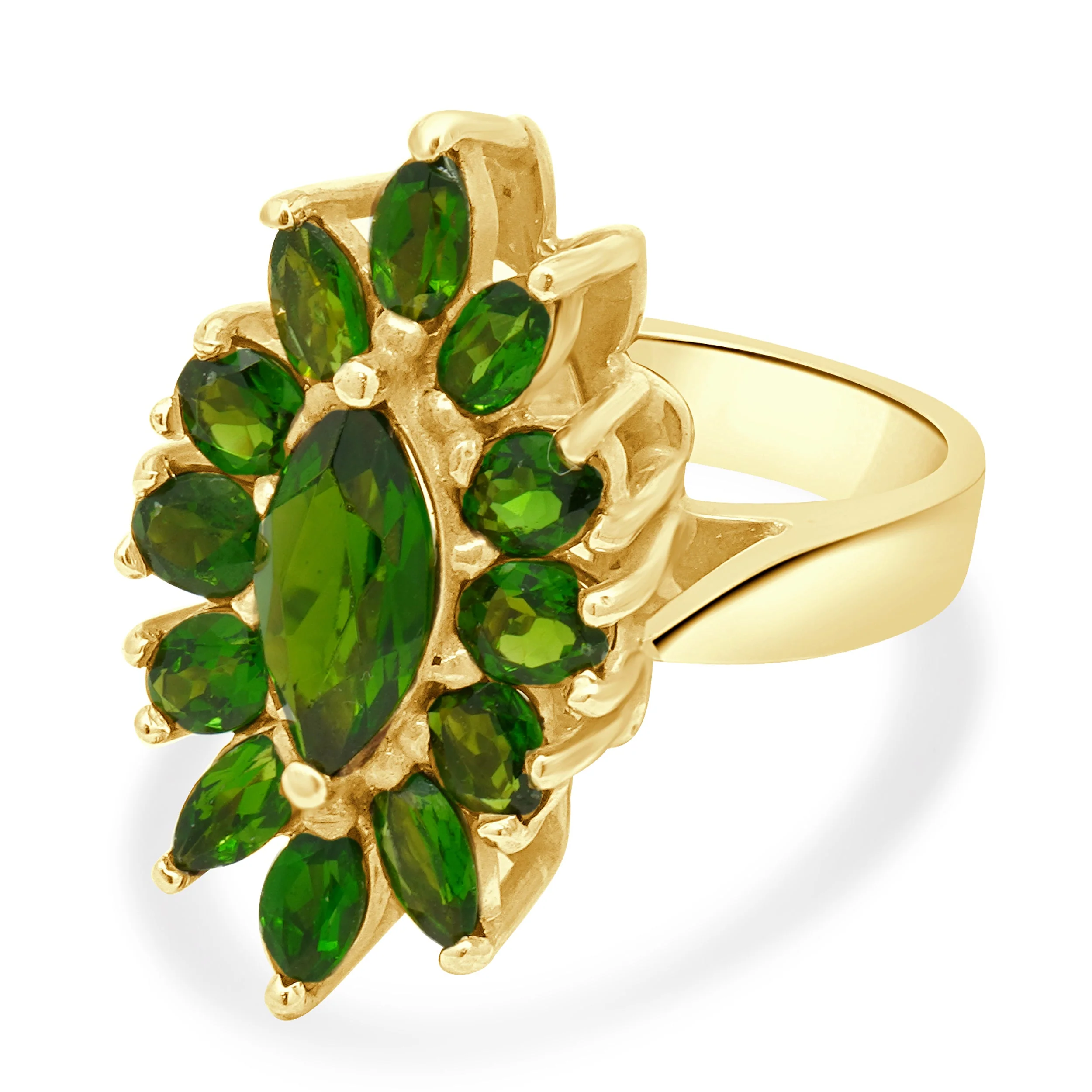 14K Yellow Gold Marquise and Oval Cut Chrome Diopside Halo Ring - Image 2