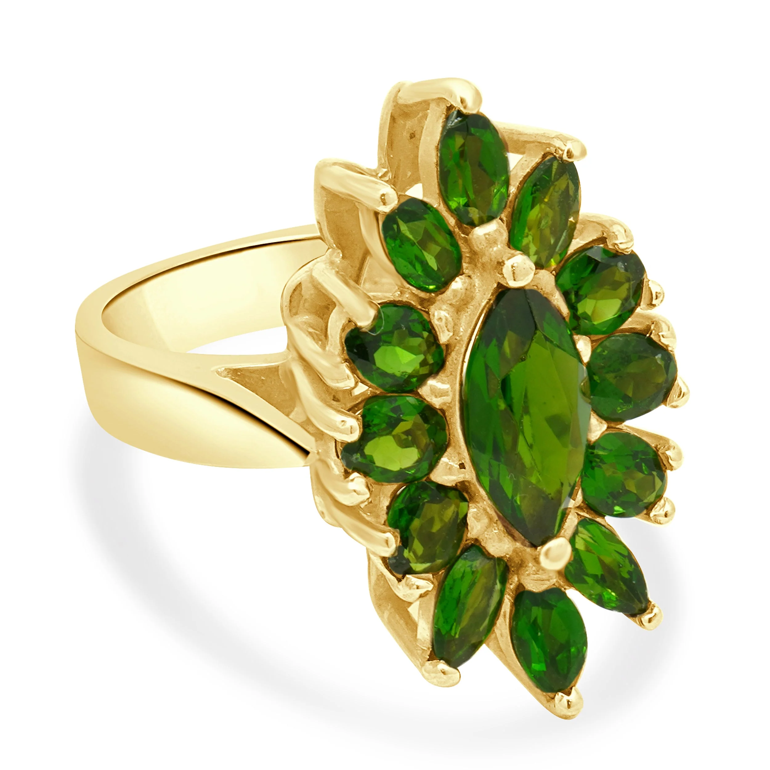 14K Yellow Gold Marquise and Oval Cut Chrome Diopside Halo Ring - Image 3