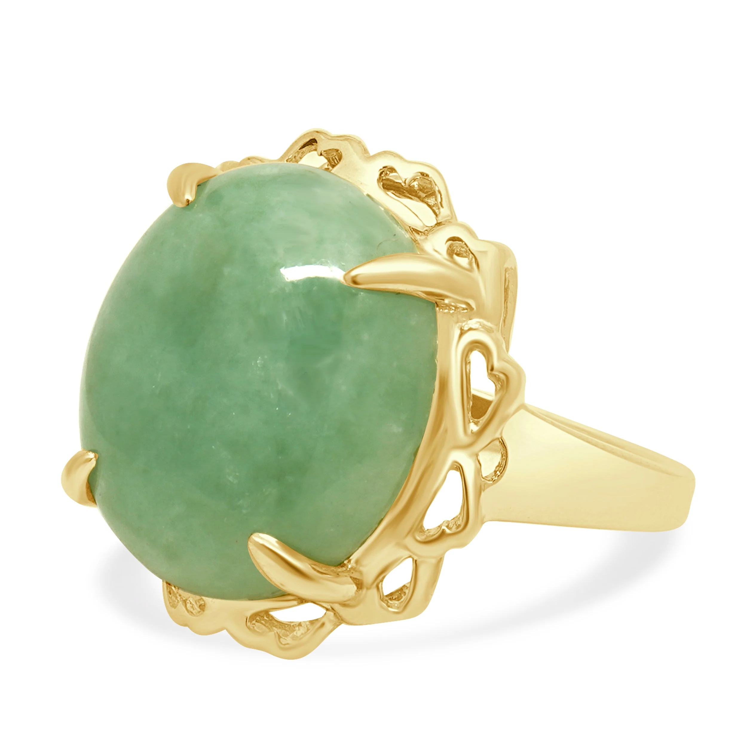 14K Yellow Gold Oval Cabochon Cut Jadeite Solitaire Ring - Image 2