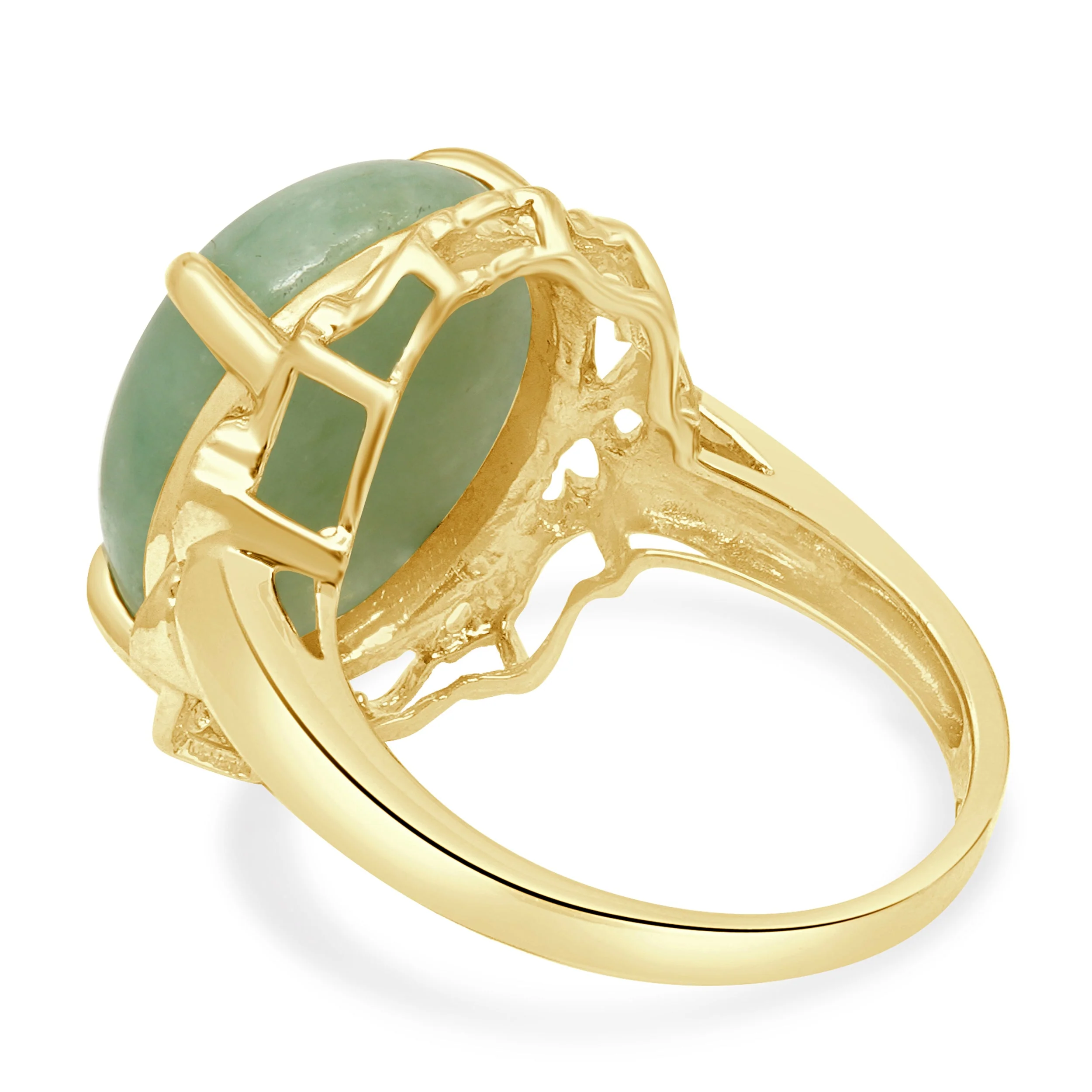 14K Yellow Gold Oval Cabochon Cut Jadeite Solitaire Ring - Image 4