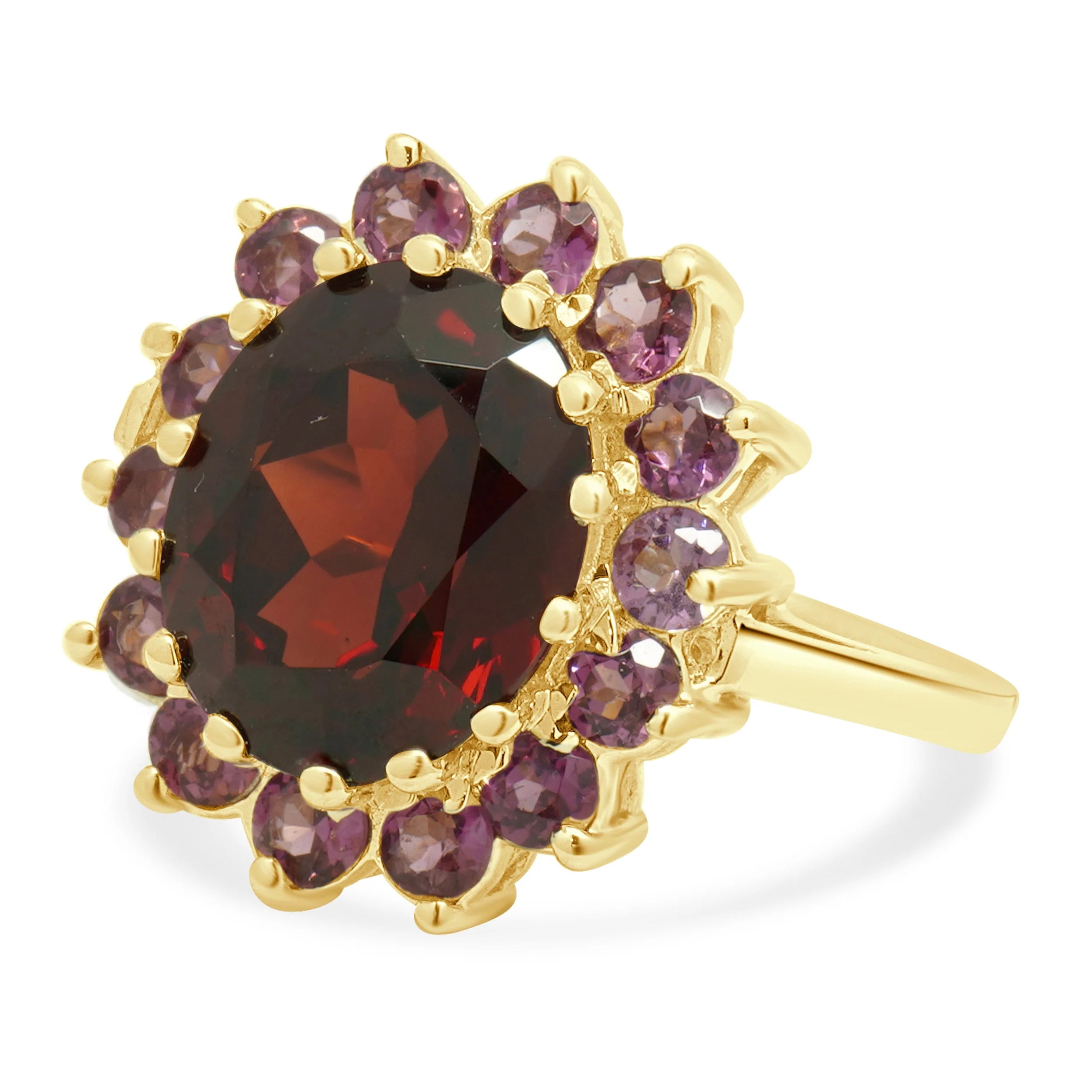 14K Yellow Gold Oval Cut Garnet and Round Pink Tourmaline Halo Ring - Image 2