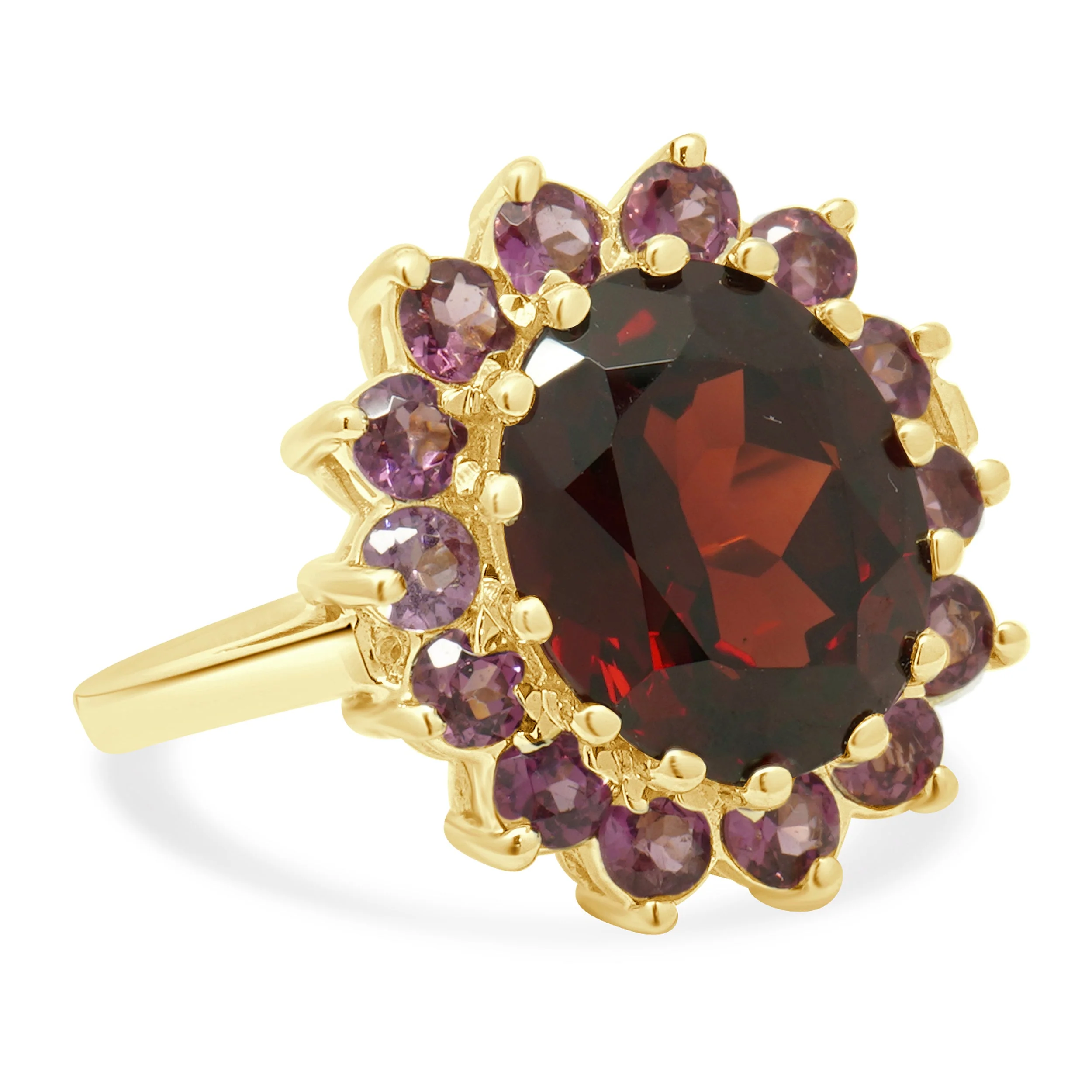 14K Yellow Gold Oval Cut Garnet and Round Pink Tourmaline Halo Ring - Image 3