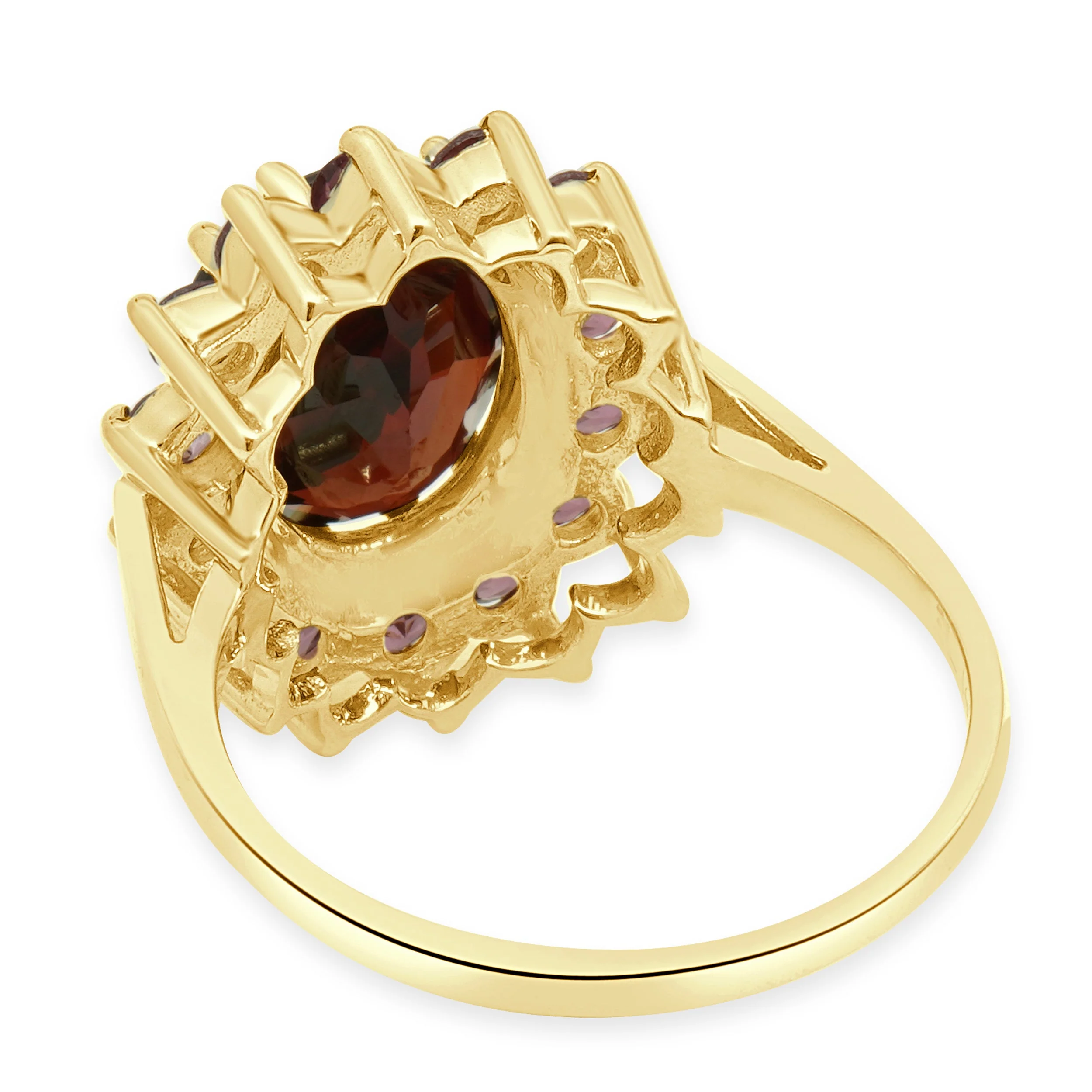 14K Yellow Gold Oval Cut Garnet and Round Pink Tourmaline Halo Ring - Image 4