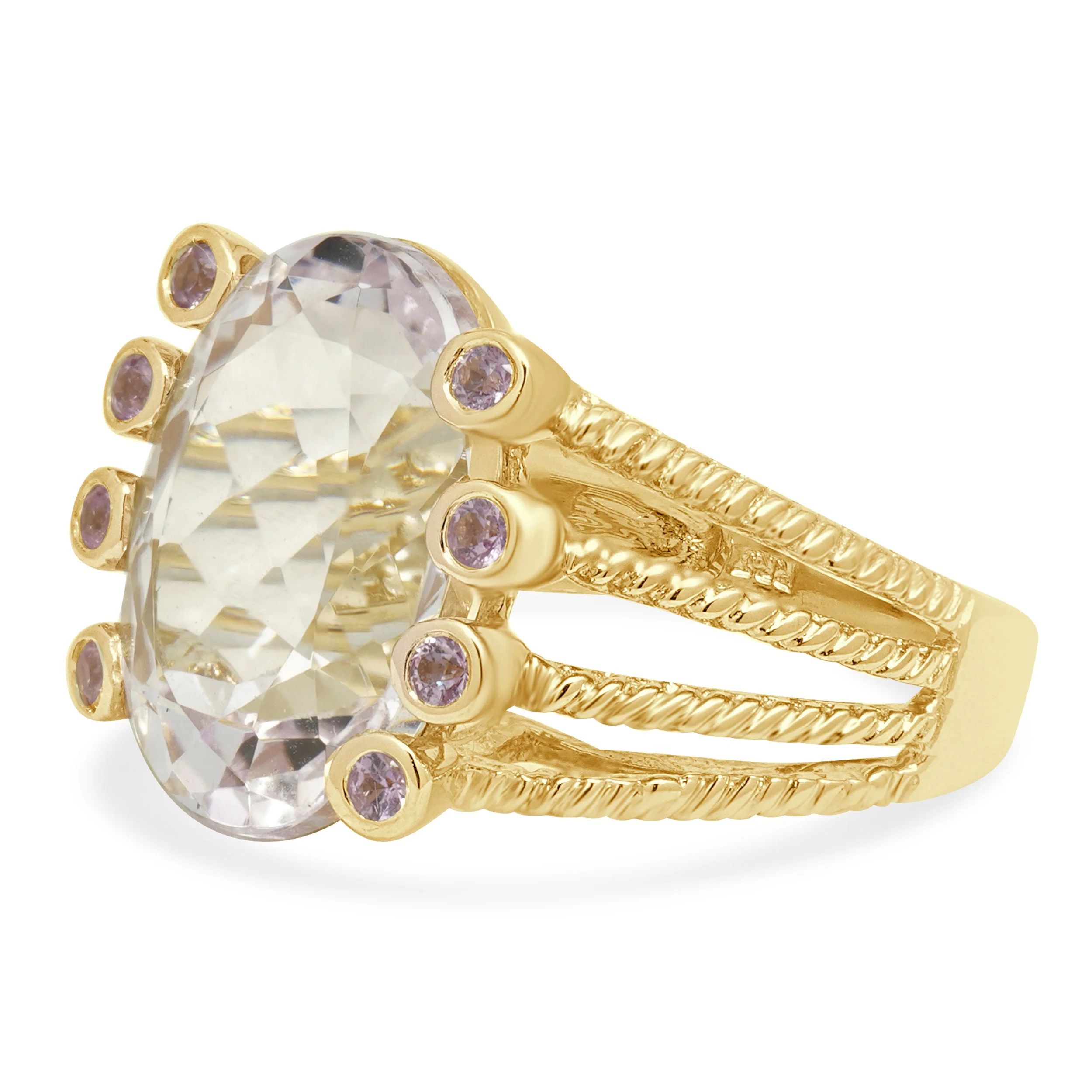 14K Yellow Gold Oval Kunzite and Round Pink Sapphire Split Shank Ring - Image 2