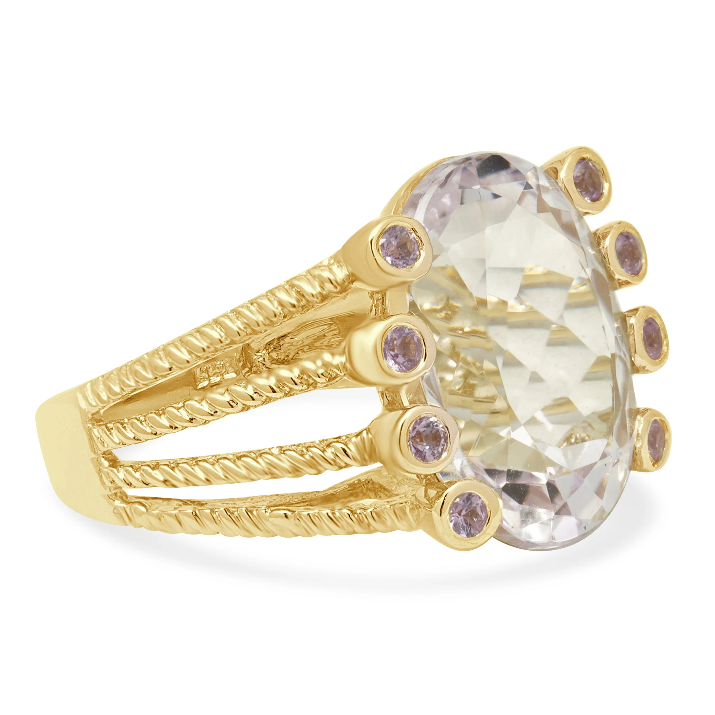 14K Yellow Gold Oval Kunzite and Round Pink Sapphire Split Shank Ring - Image 3
