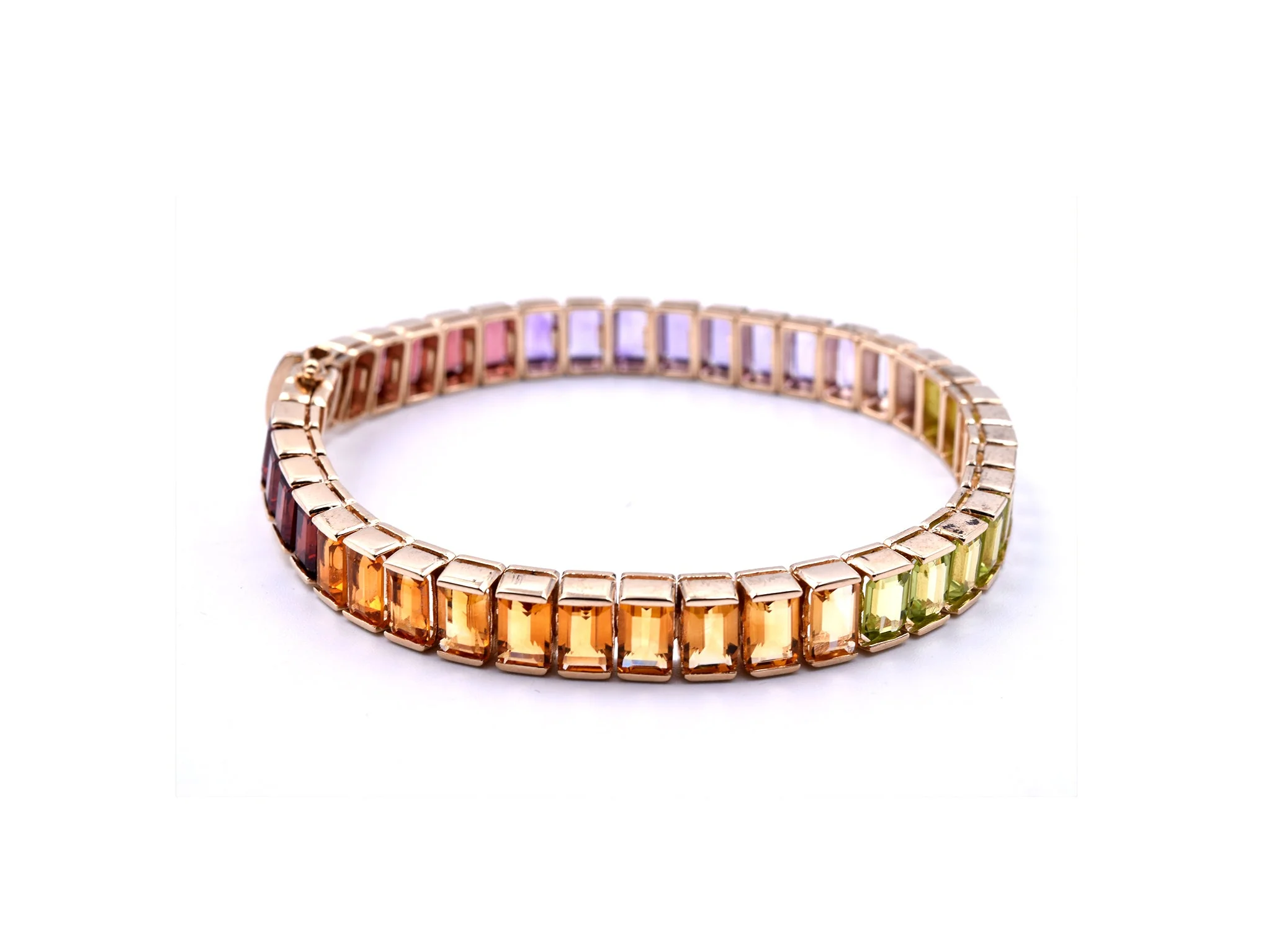 14k Yellow Gold Rainbow Multi Gemstone Tennis Bracelet - Image 2