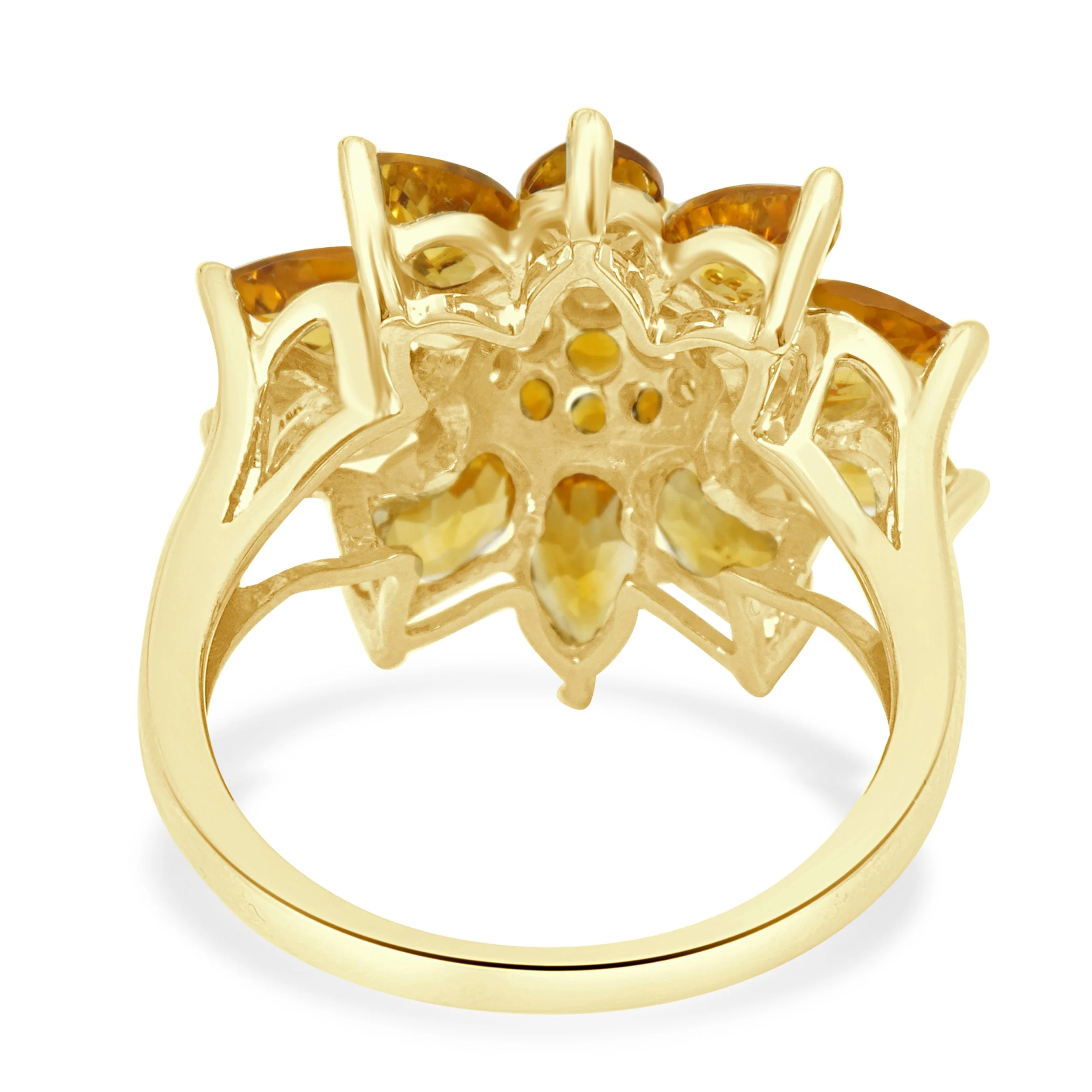 14K Yellow Gold Round and Pear Cut Citrine Flower Ring - Image 4