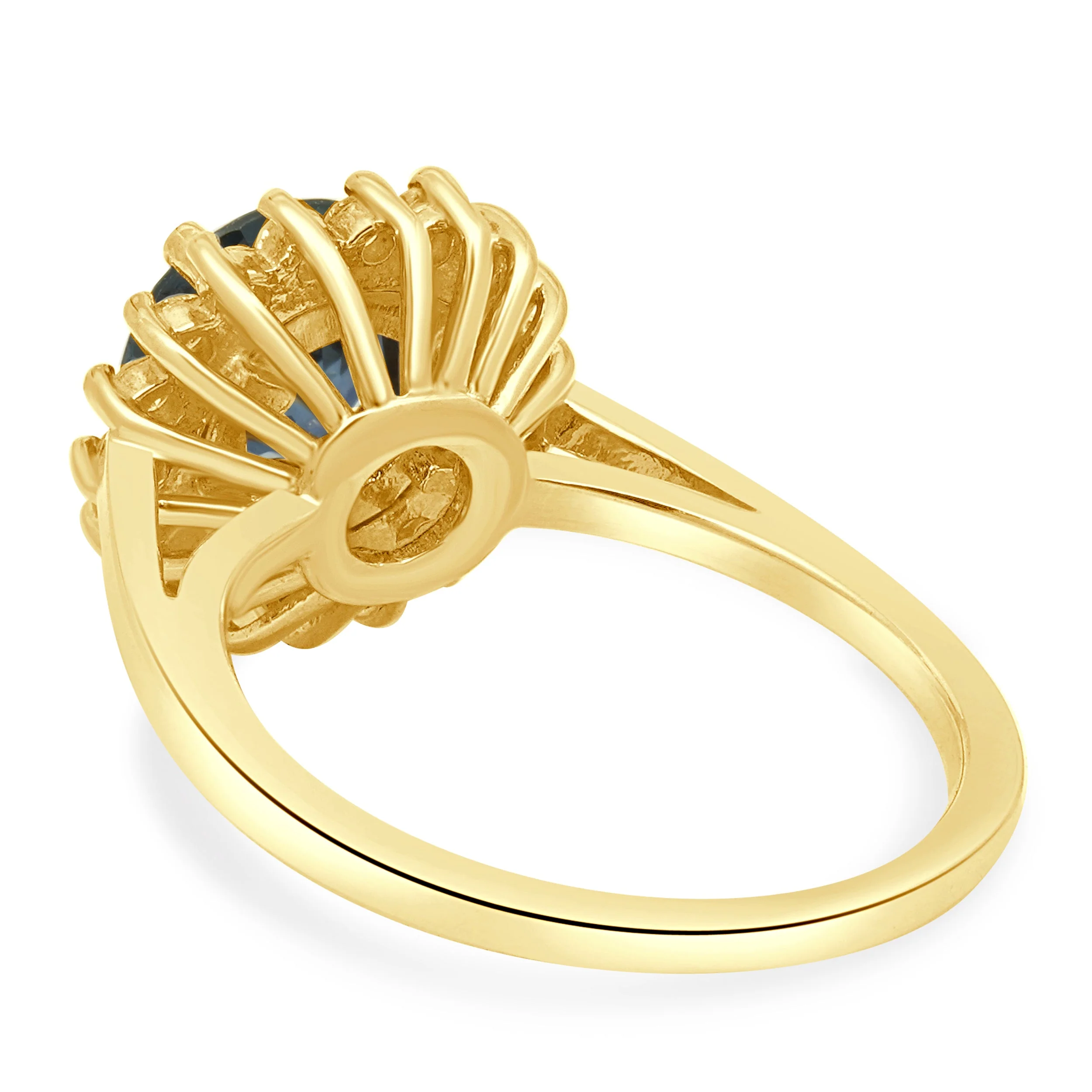 14K Yellow Gold Round Blue Sapphire and Round Diamond Halo Ring - Image 3