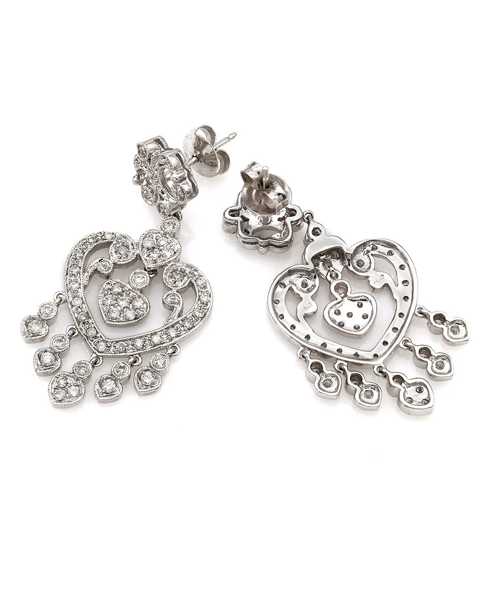 14KW Diamond, Heart Shape Chandelier Earrings - Image 2