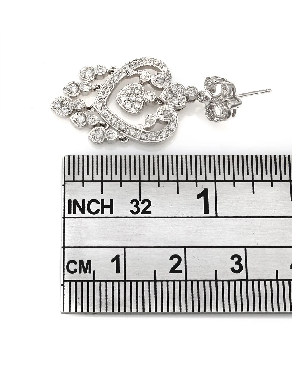 14KW Diamond, Heart Shape Chandelier Earrings - Image 3