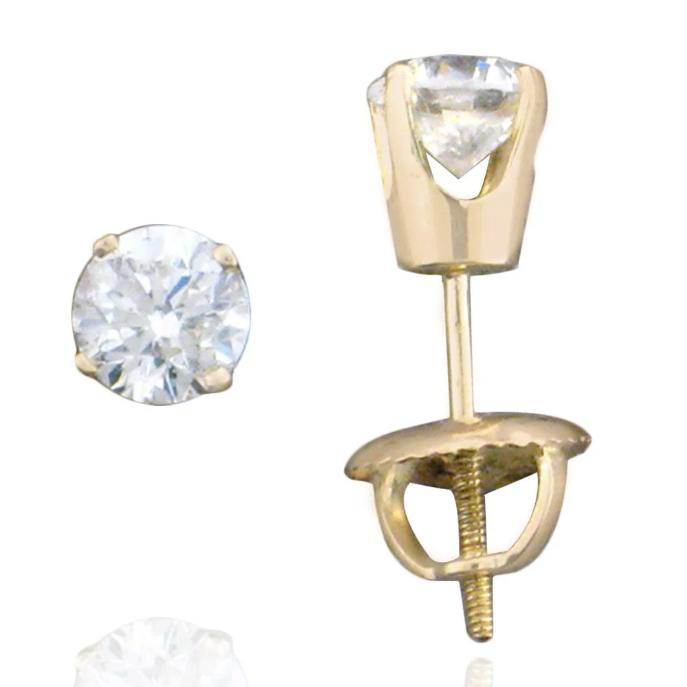 14K Yellow Gold Round Diamond Stud Earrings