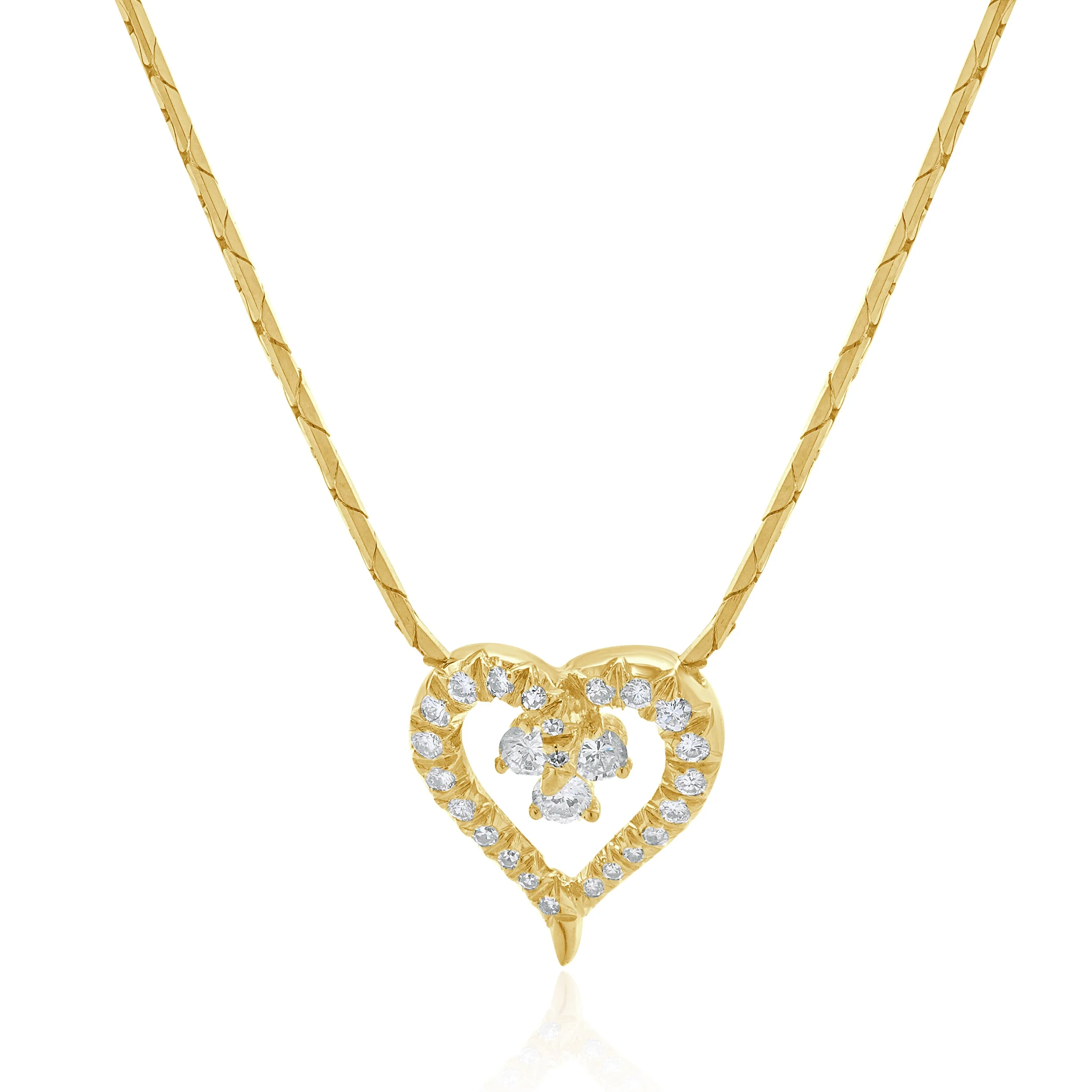 18 / 14 Karat Yellow Gold Open Diamond Heart Necklace - Image 2