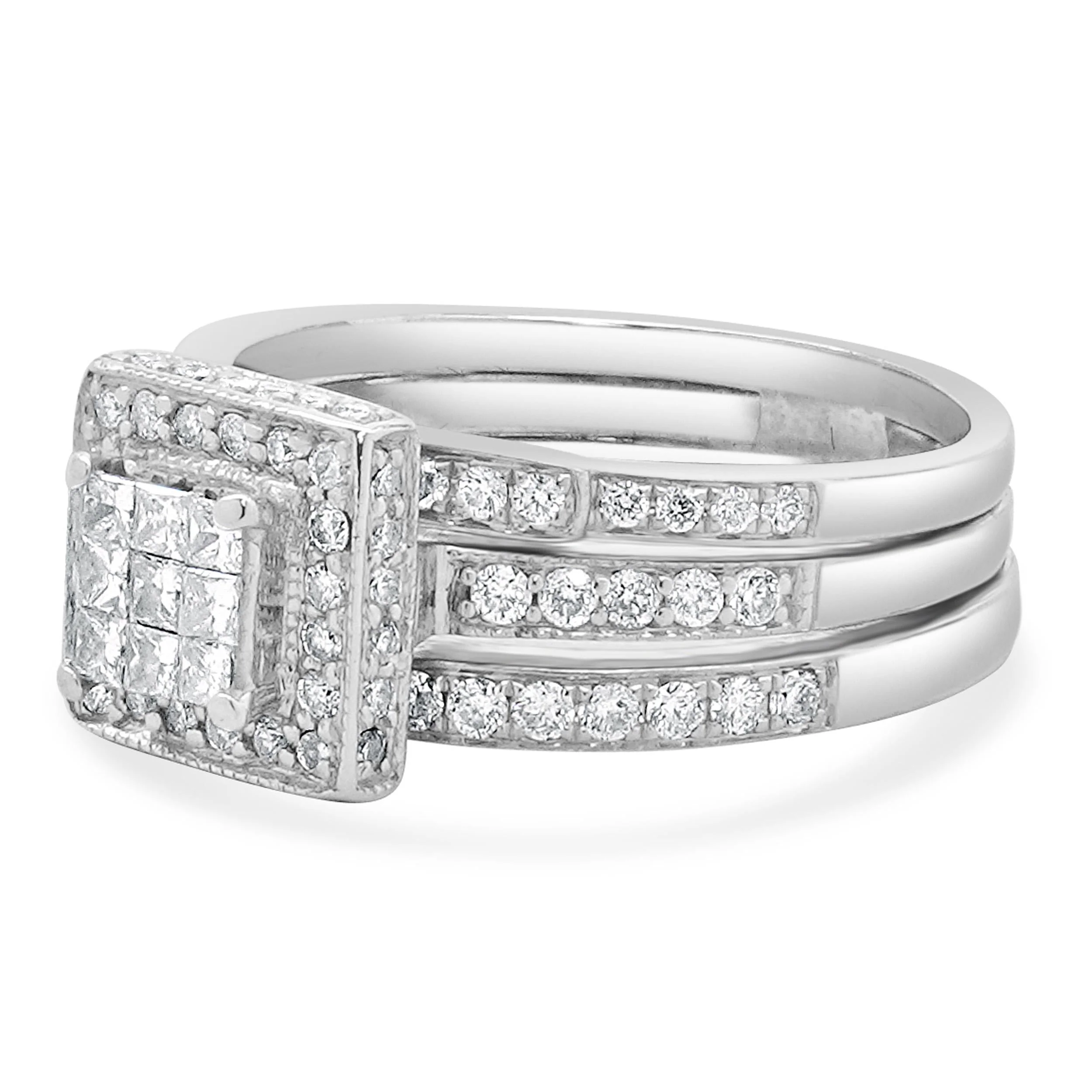 18 Karat / 14 Karat White Gold Princess Cut Invisible Set Diamond Engagement Ring - Image 3
