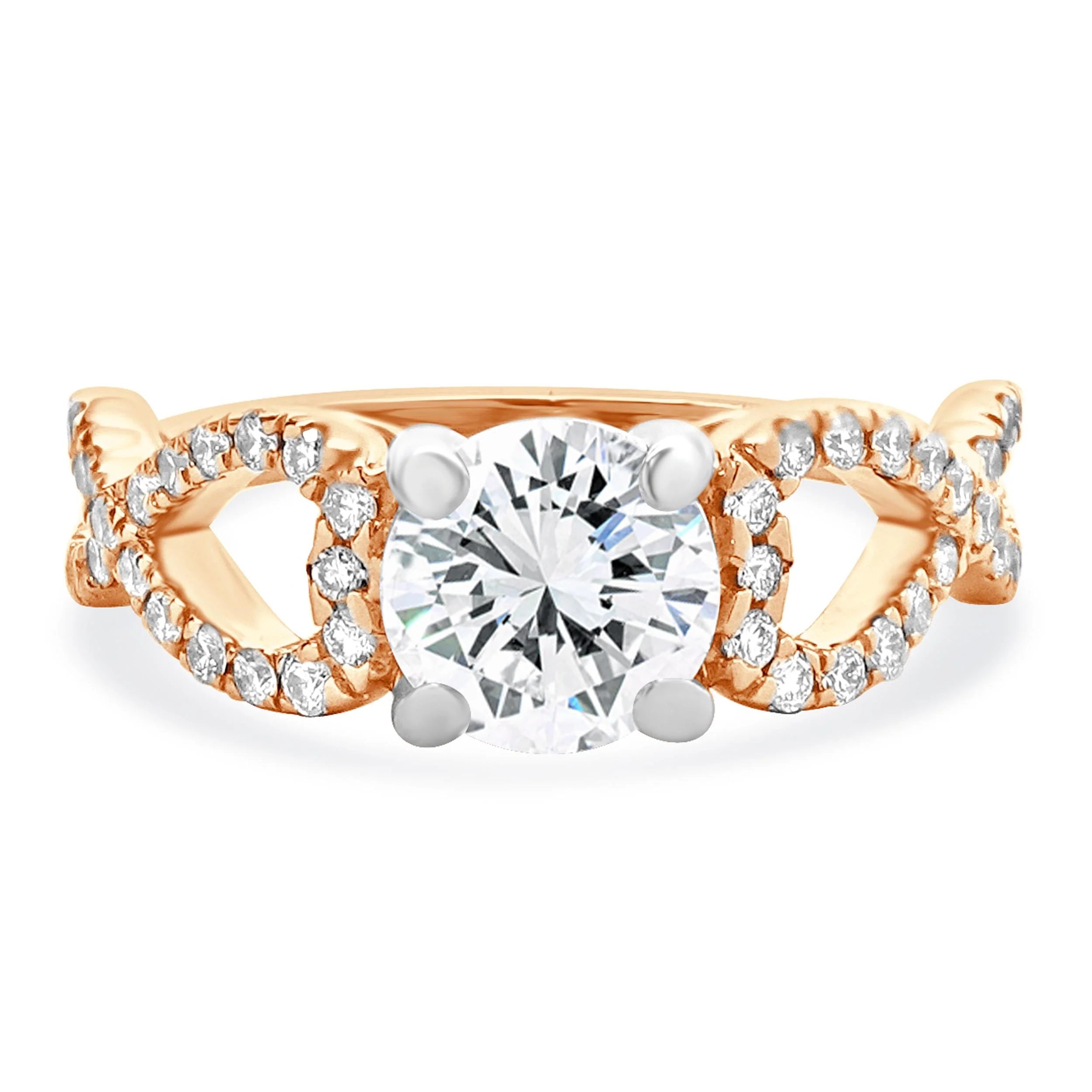 18 Karat Rose and White Gold Round Brilliant Cut Diamond Engagement Ring