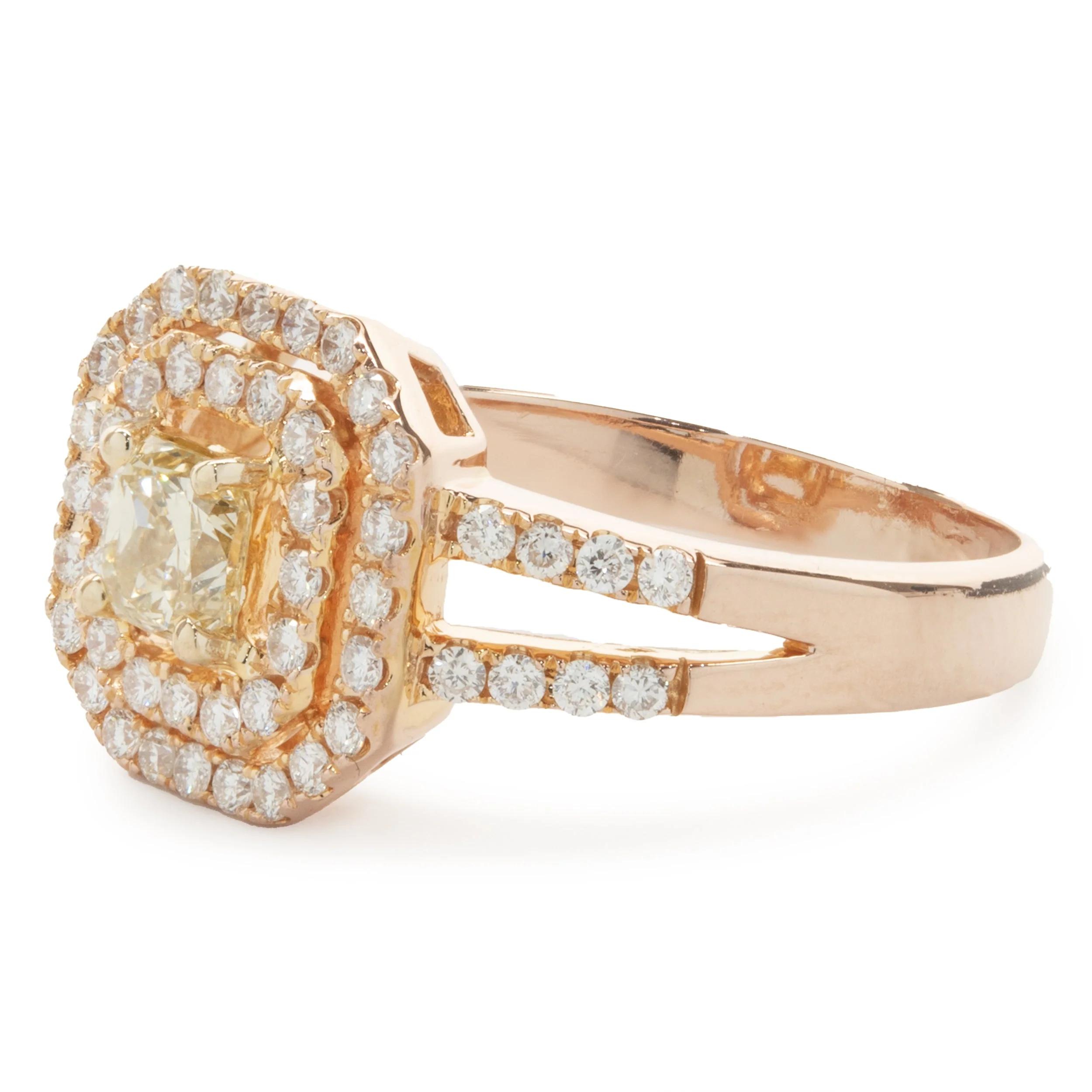 18 Karat Rose Gold Fancy Yellow and White Diamond Engagement Ring - Image 4