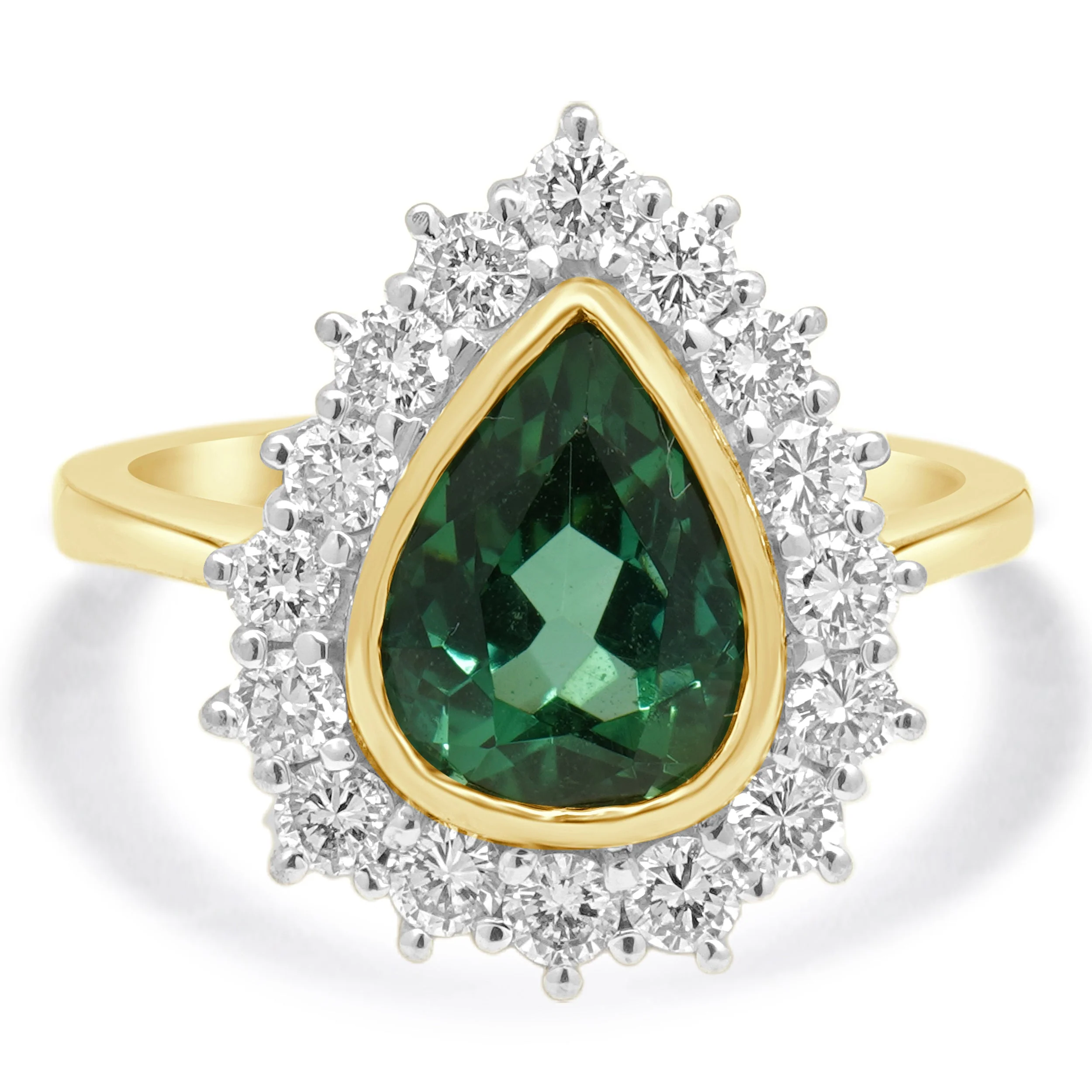 18 Karat Two-tone Green Tourmaline & Diamond Halo Ring
