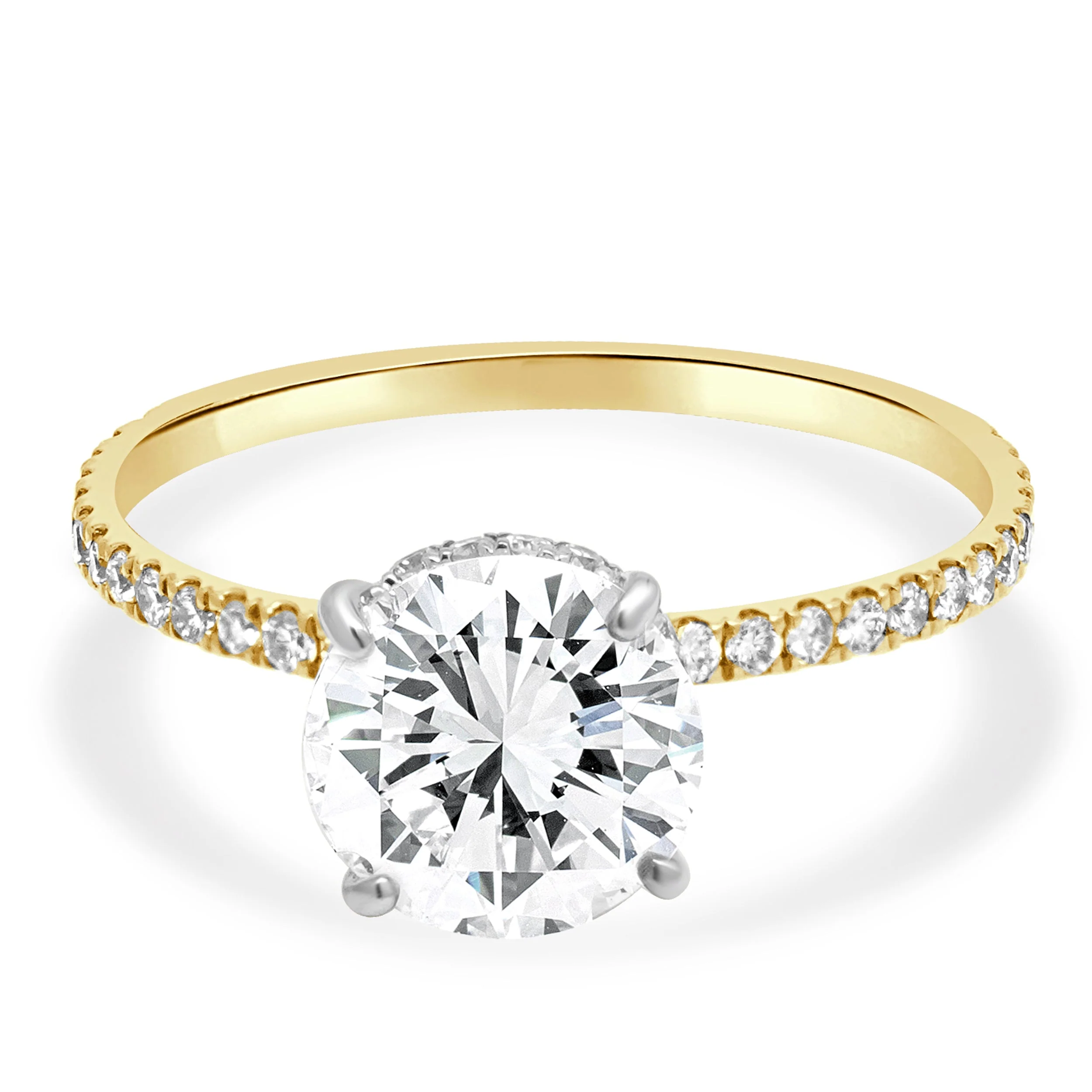 18 Karat Two-Tone Yellow & White Gold GIA Certified Round Brilliant Cut Diamond Hidden Halo Engagement Ring