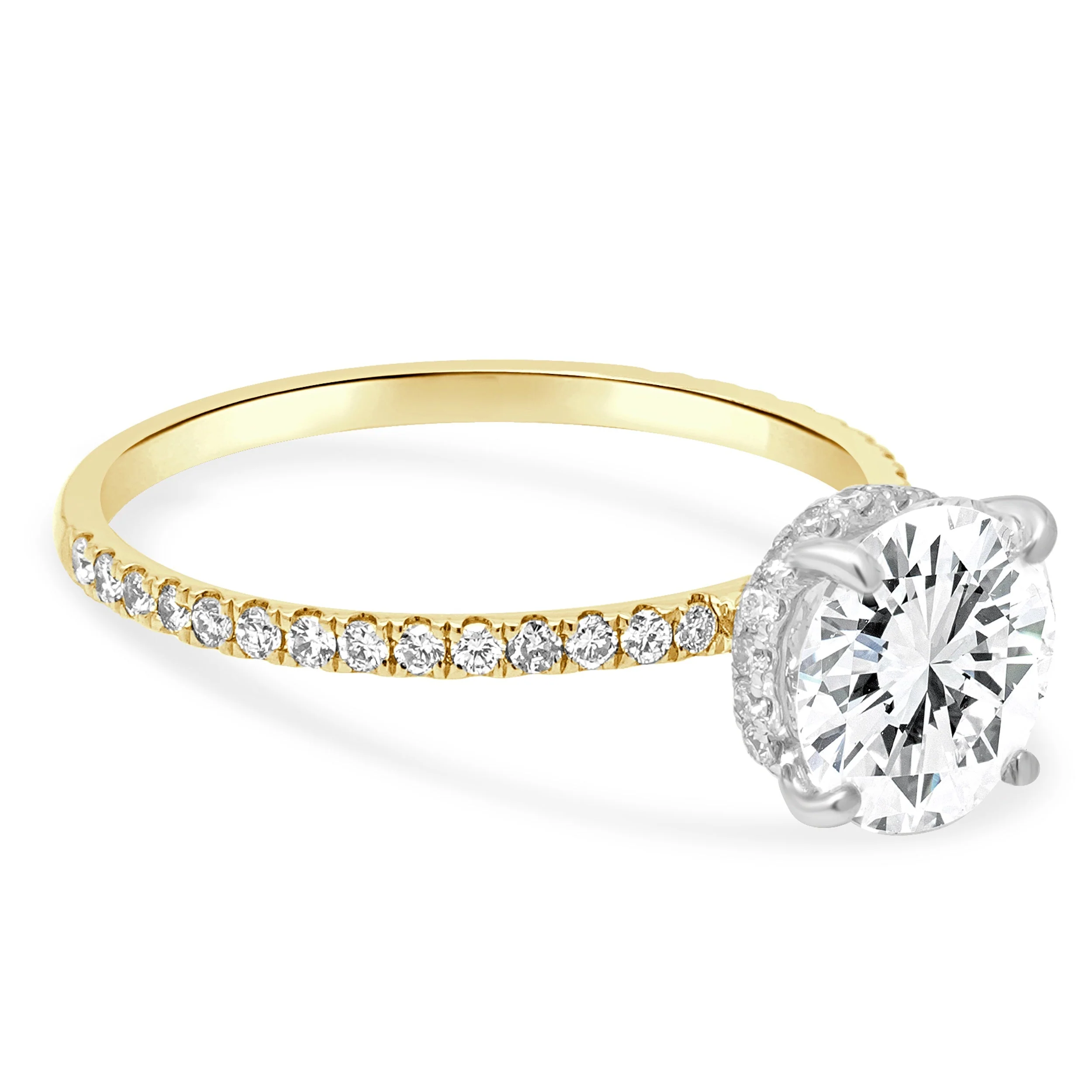 18 Karat Two-Tone Yellow & White Gold GIA Certified Round Brilliant Cut Diamond Hidden Halo Engagement Ring - Image 3