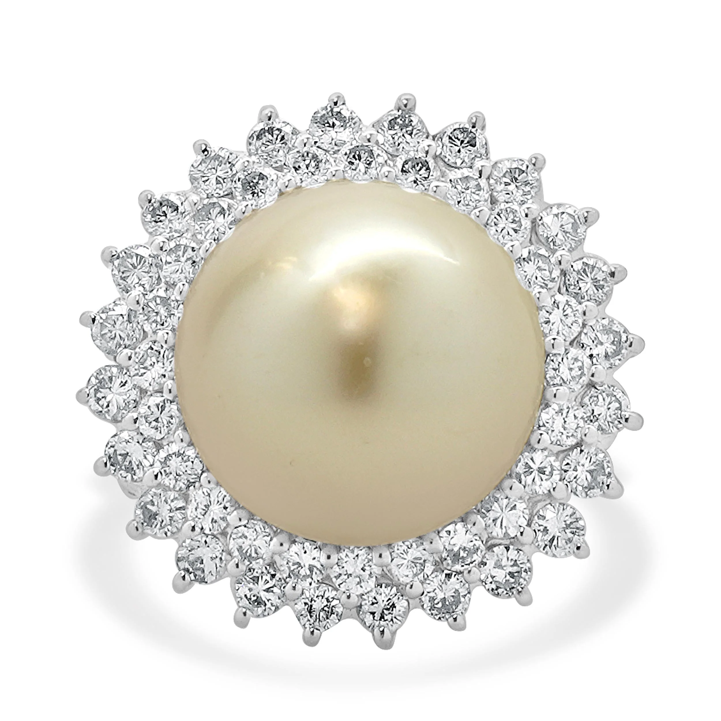 18 Karat White Gold 13mm South Sea Pearl and Diamond Ballerina Ring