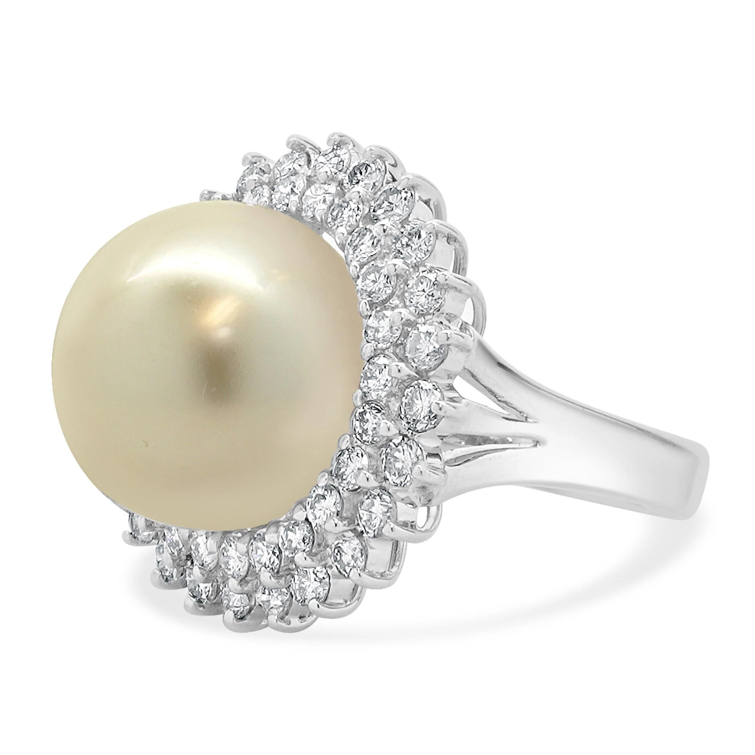 18 Karat White Gold 13mm South Sea Pearl and Diamond Ballerina Ring - Image 4