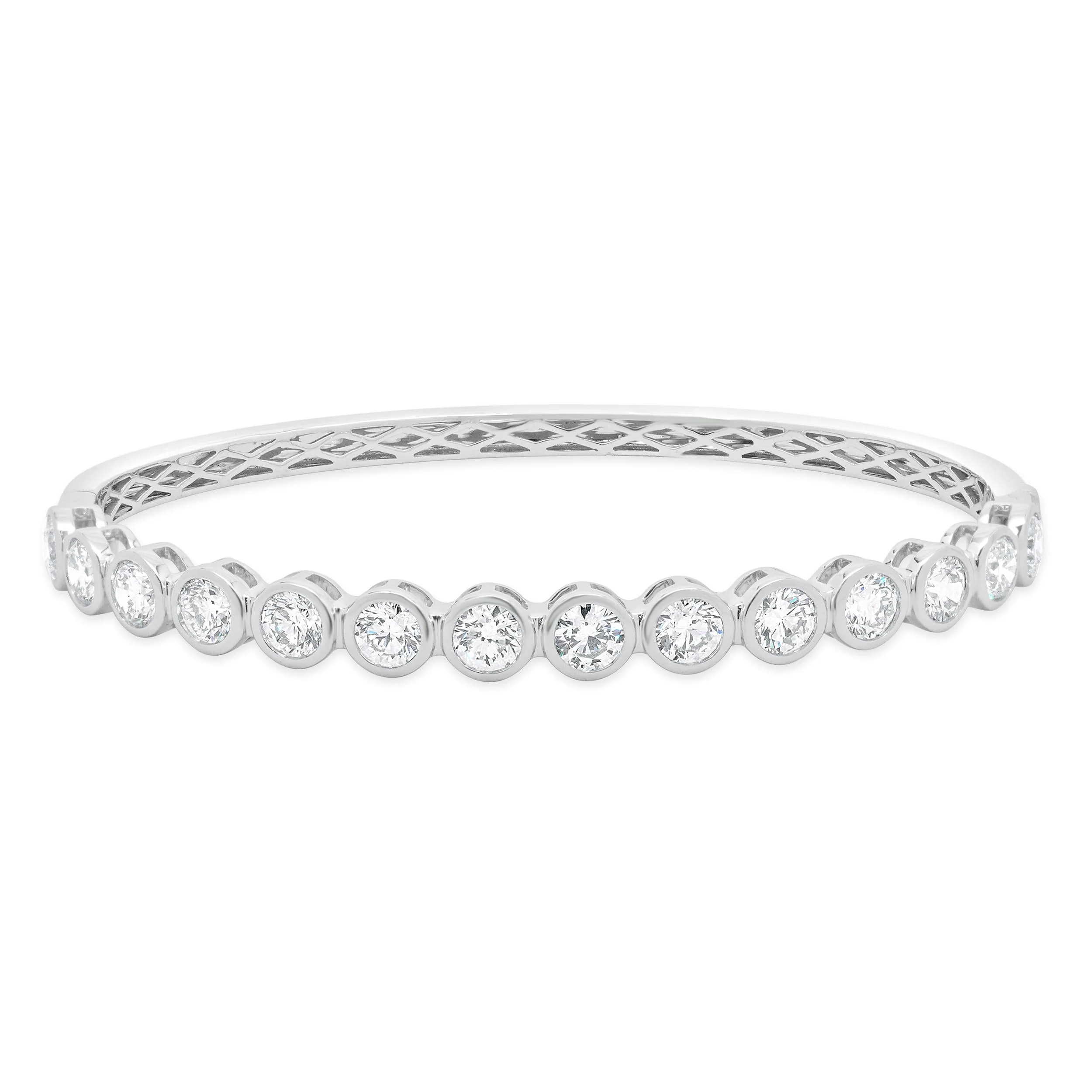18 Karat White Gold Bezel Set Diamond Bangle Bracelet