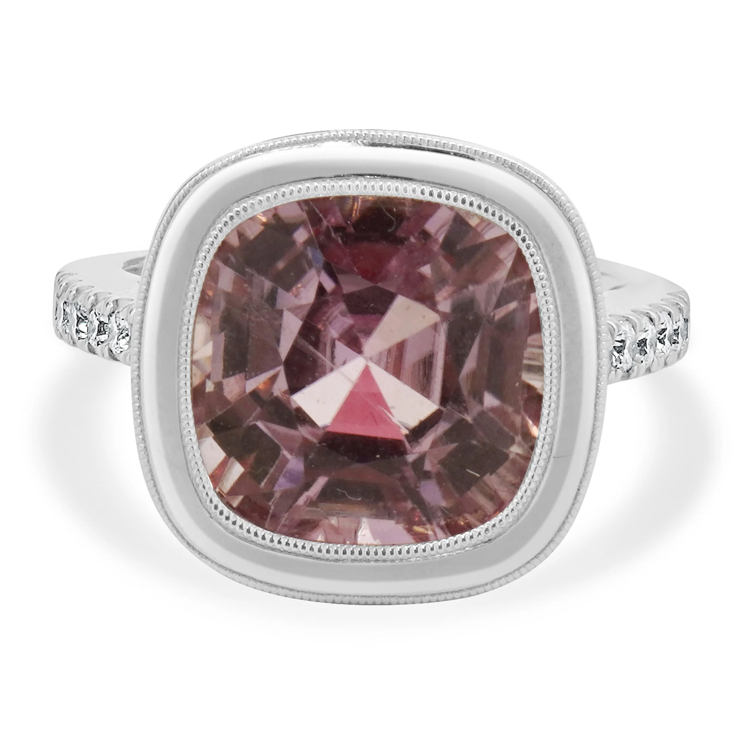18 Karat White Gold Bezel Set Kunzite and Diamond Ring