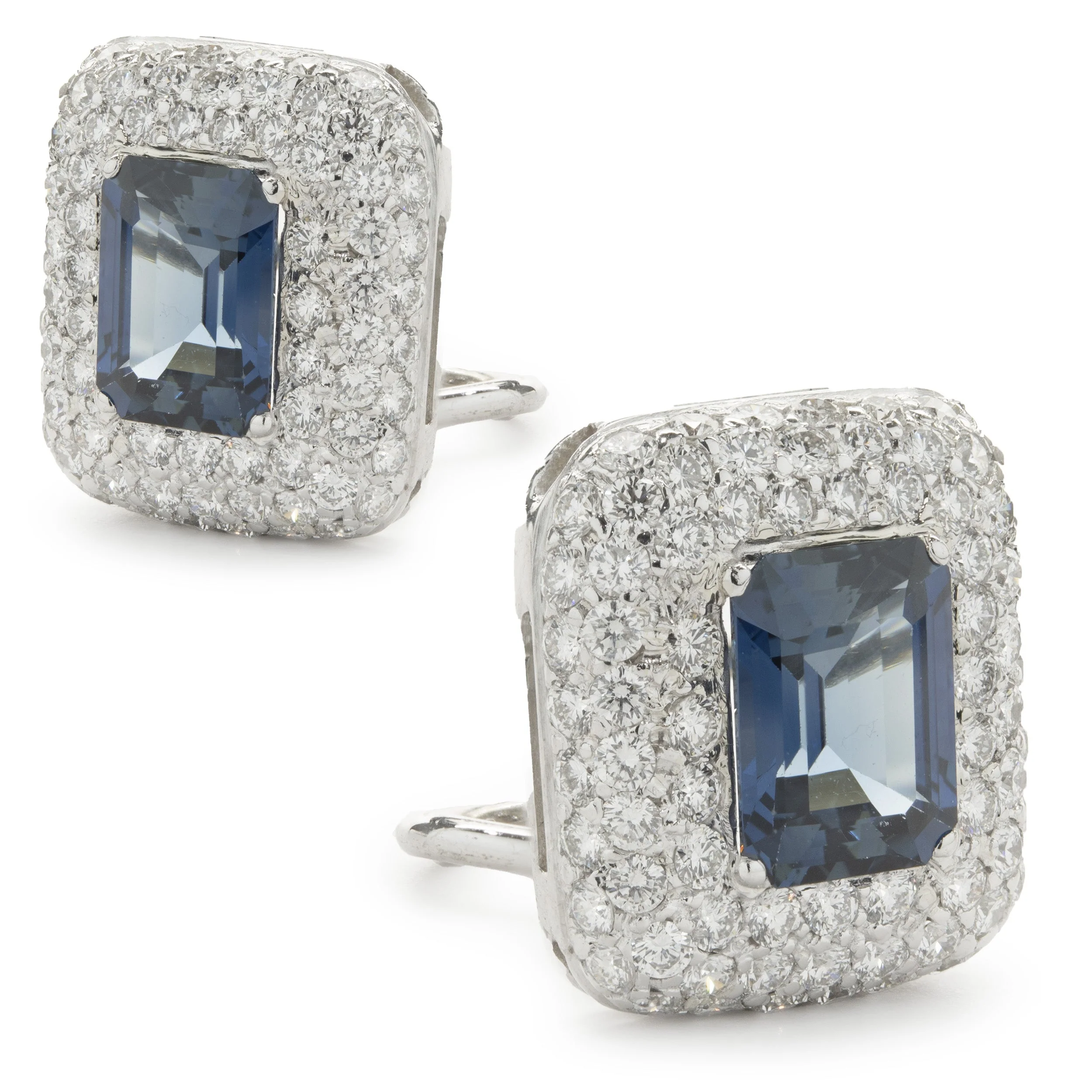 18 Karat White Gold Blue Sapphire and Pave Diamond Earrings - Image 2