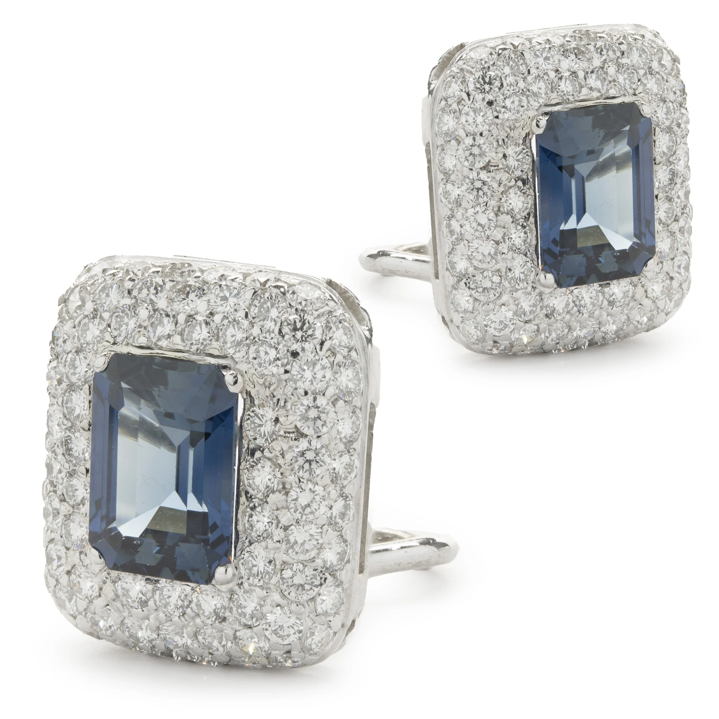 18 Karat White Gold Blue Sapphire and Pave Diamond Earrings - Image 4