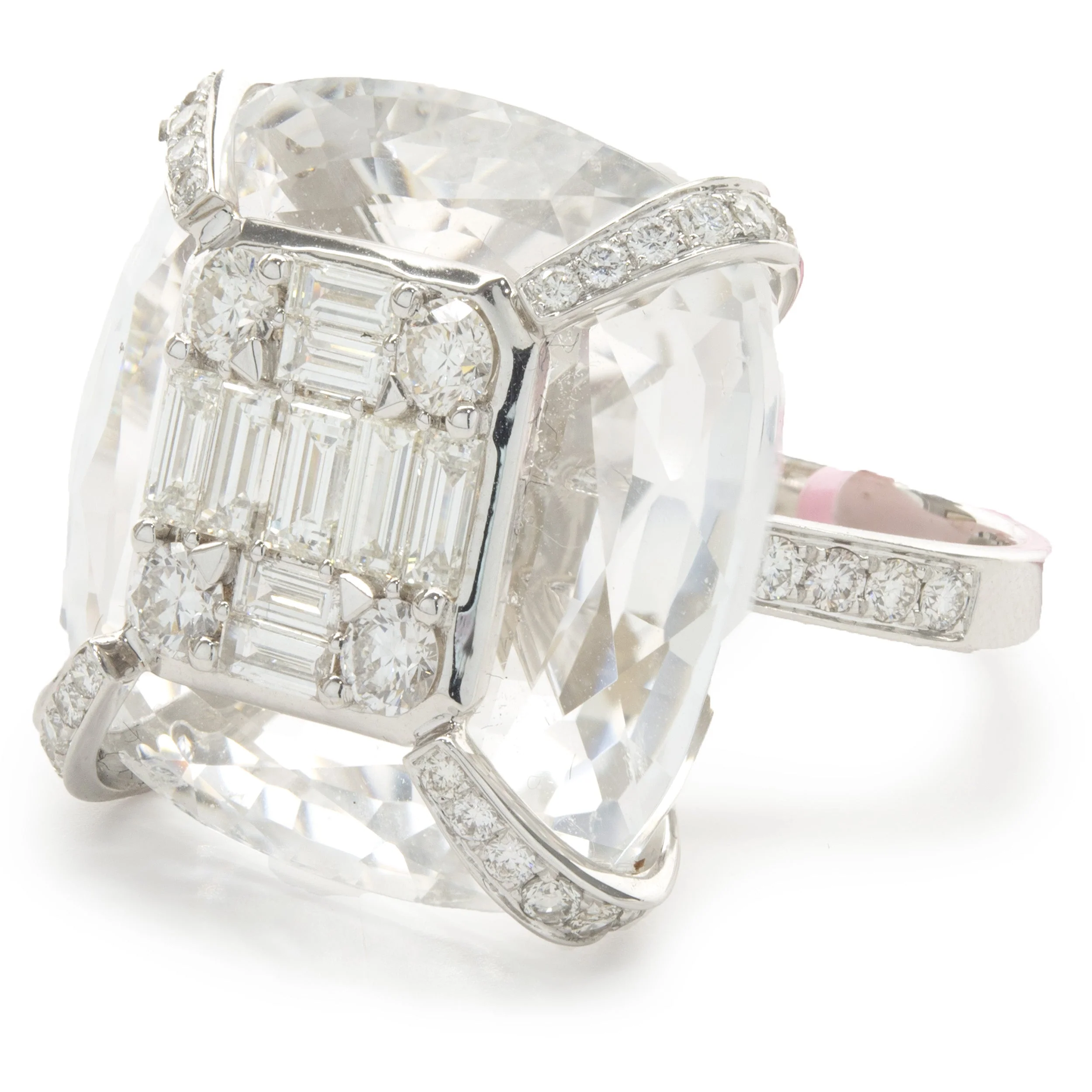 18 Karat White Gold Carved Crystal and Diamond Cocktail Ring - Image 4