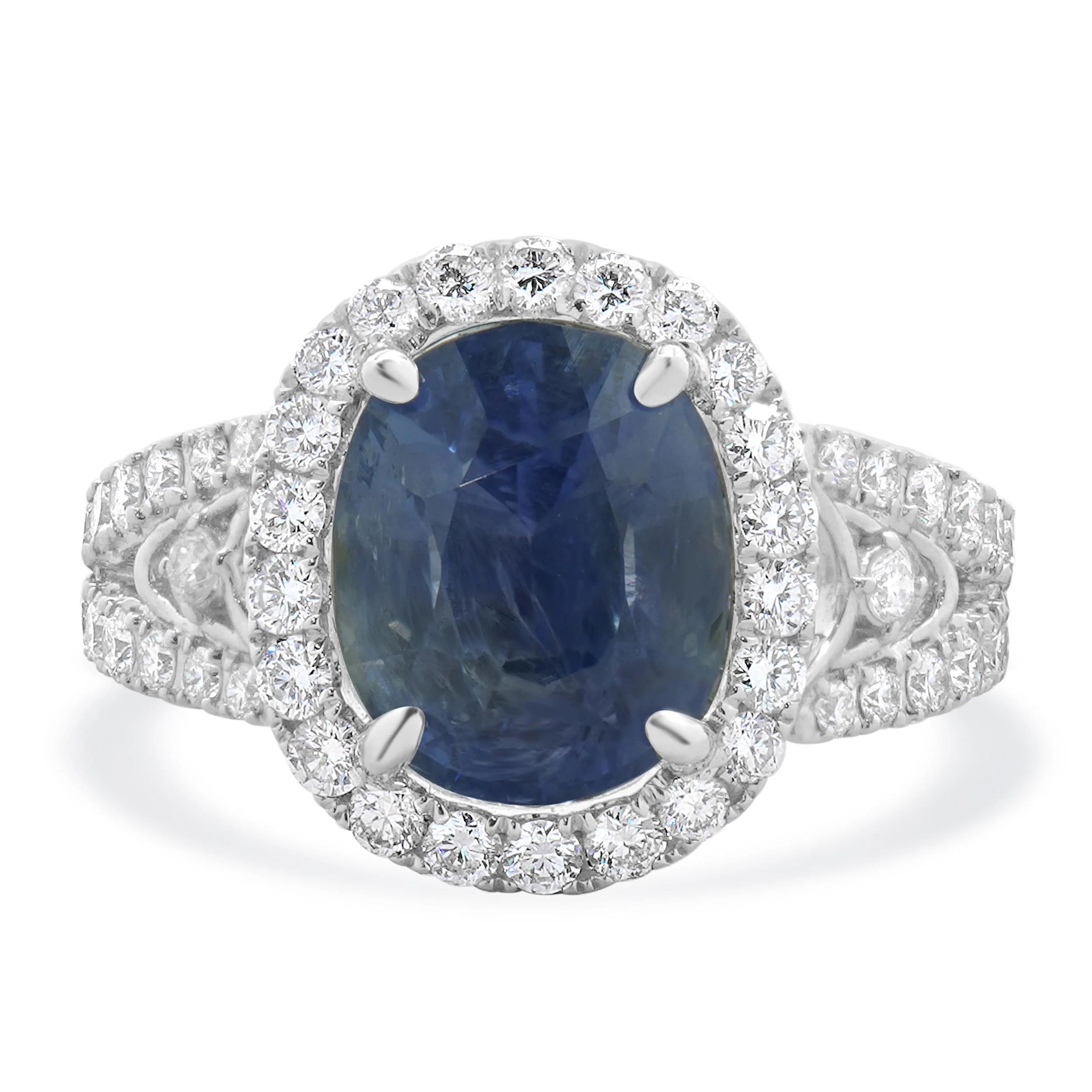 18 Karat White Gold Ceylon Sapphire and Diamond Ring