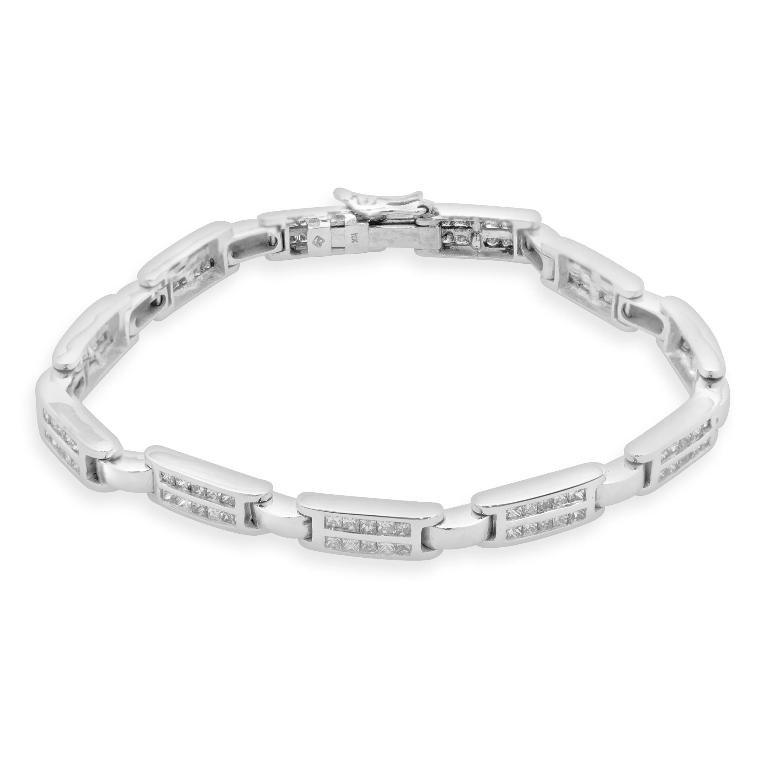18 Karat White Gold Channel Set Princess Cut Diamond Inline Bracelet - Image 2