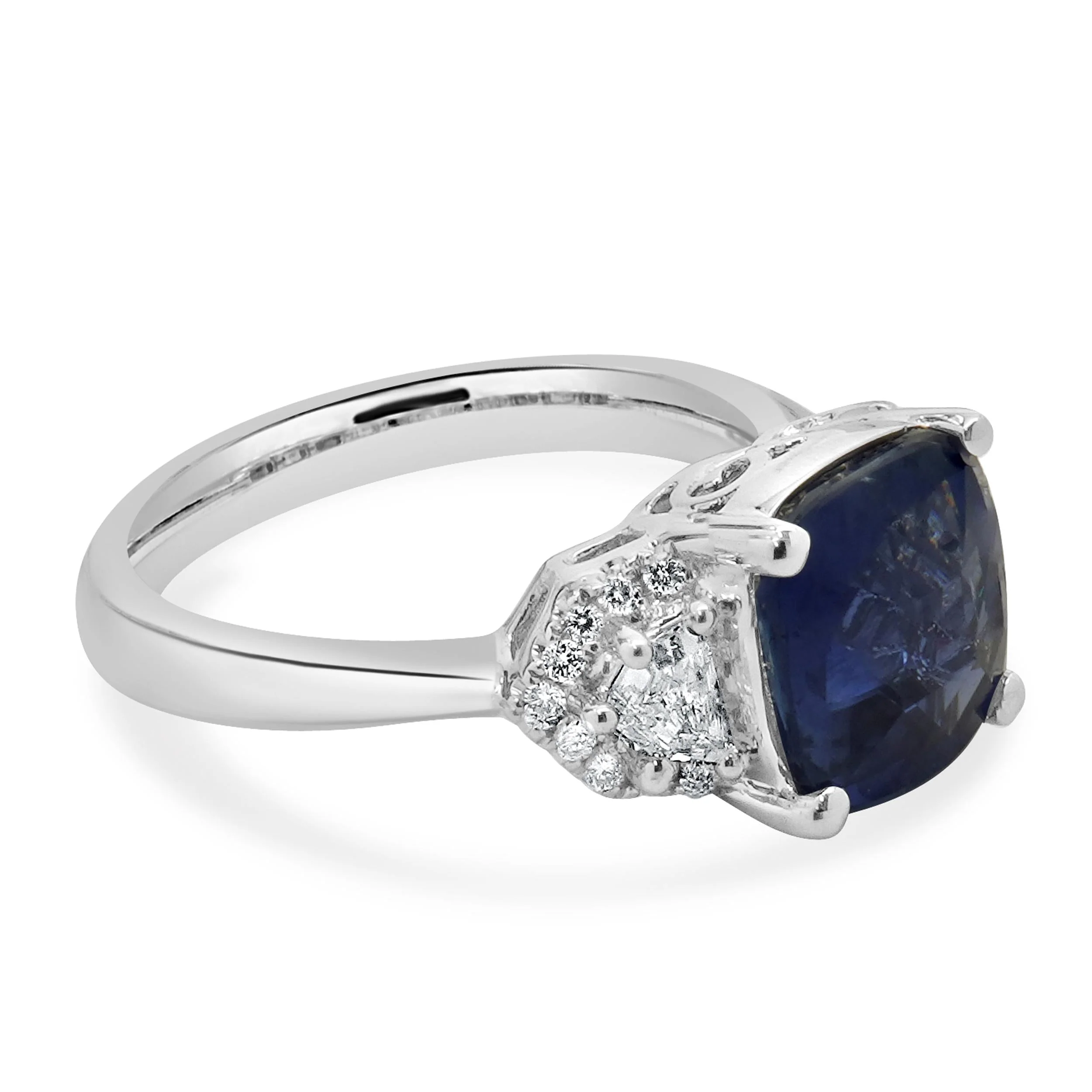 18 Karat White Gold Cushion Cut Sapphire and Diamond Ring - Image 2