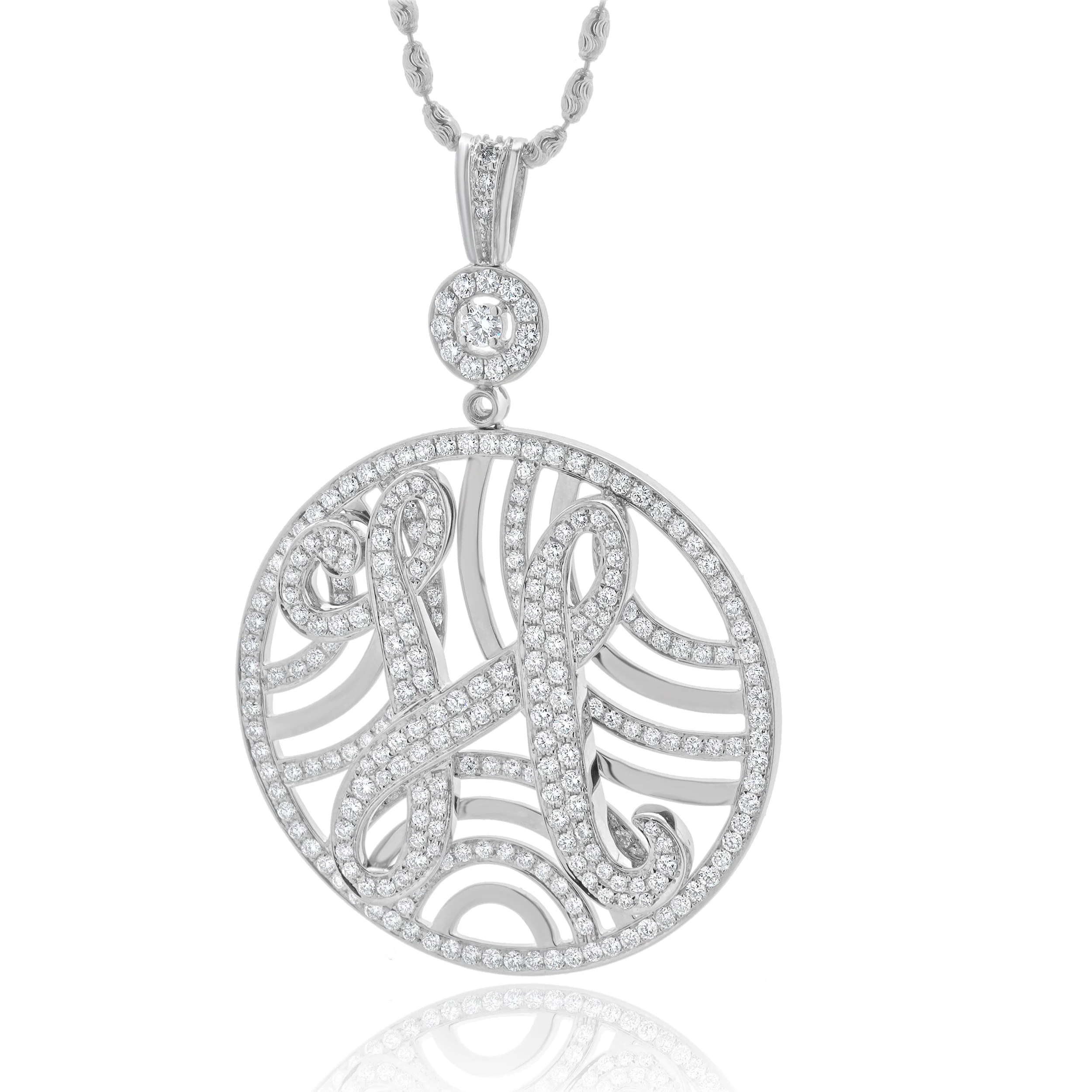 18 Karat White Gold Diamond 3D Diamond Letter H Necklace - Image 2