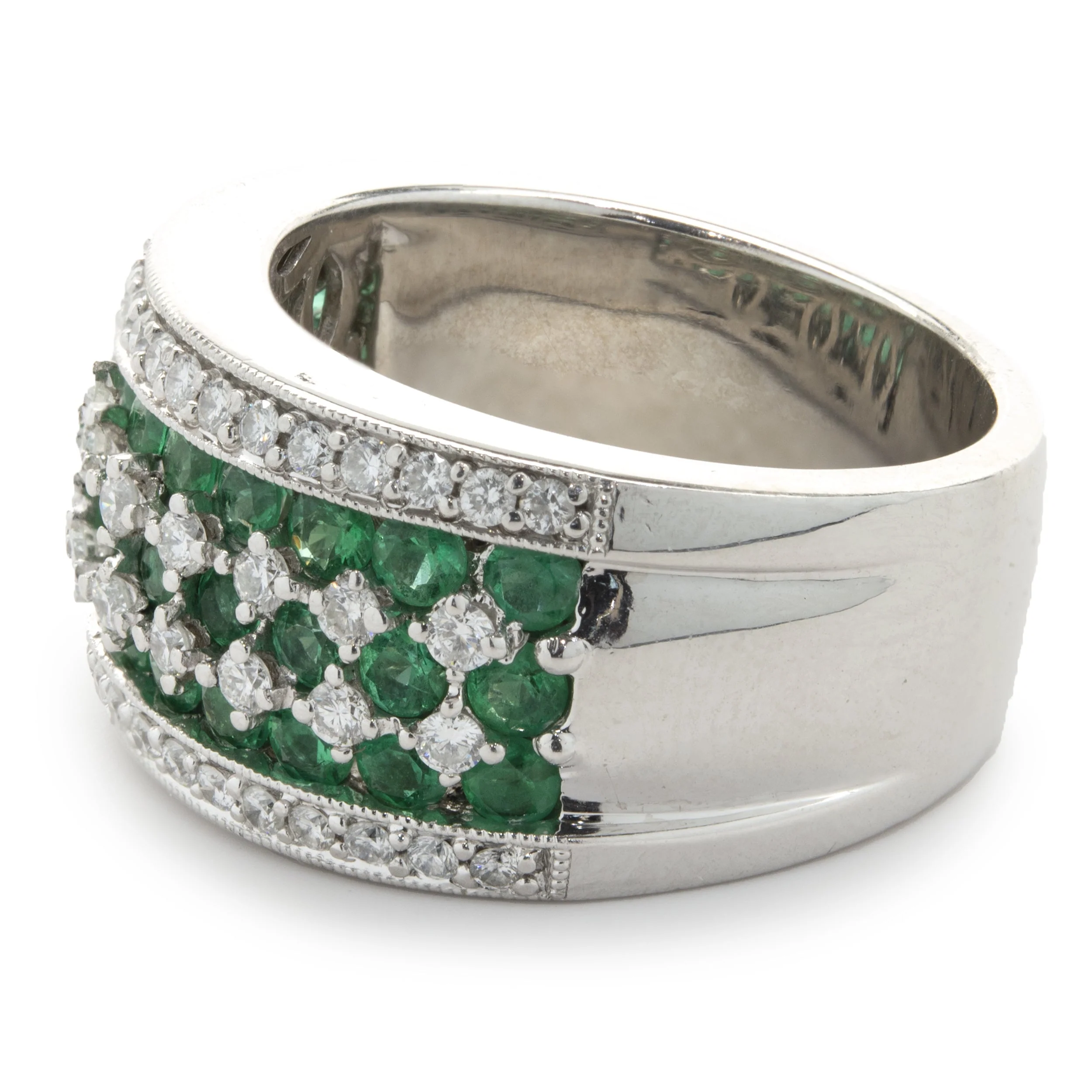 18 Karat White Gold Diamond and Emerald Seven Row Band - Image 4