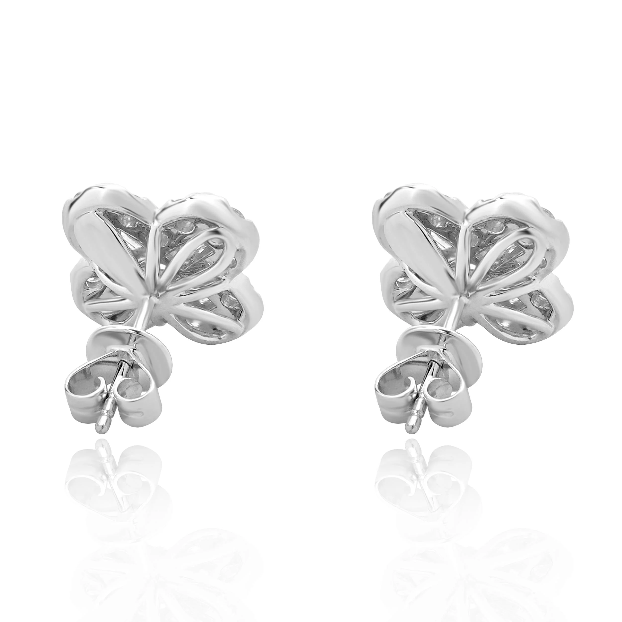 18 Karat White Gold Diamond Clover Stud Earrings - Image 3