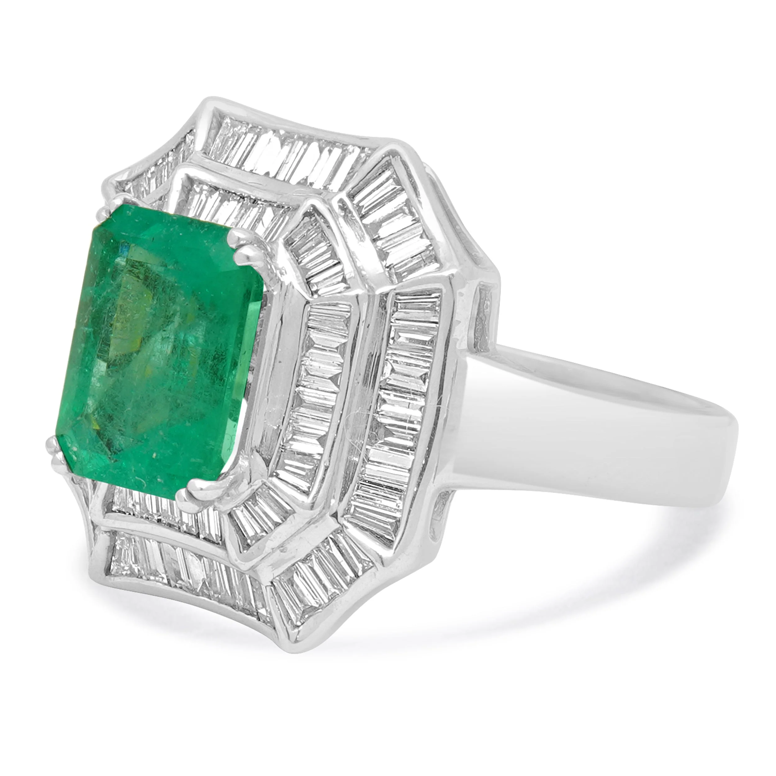 18 Karat White Gold Emerald and Diamond Cocktail Ring - Image 2