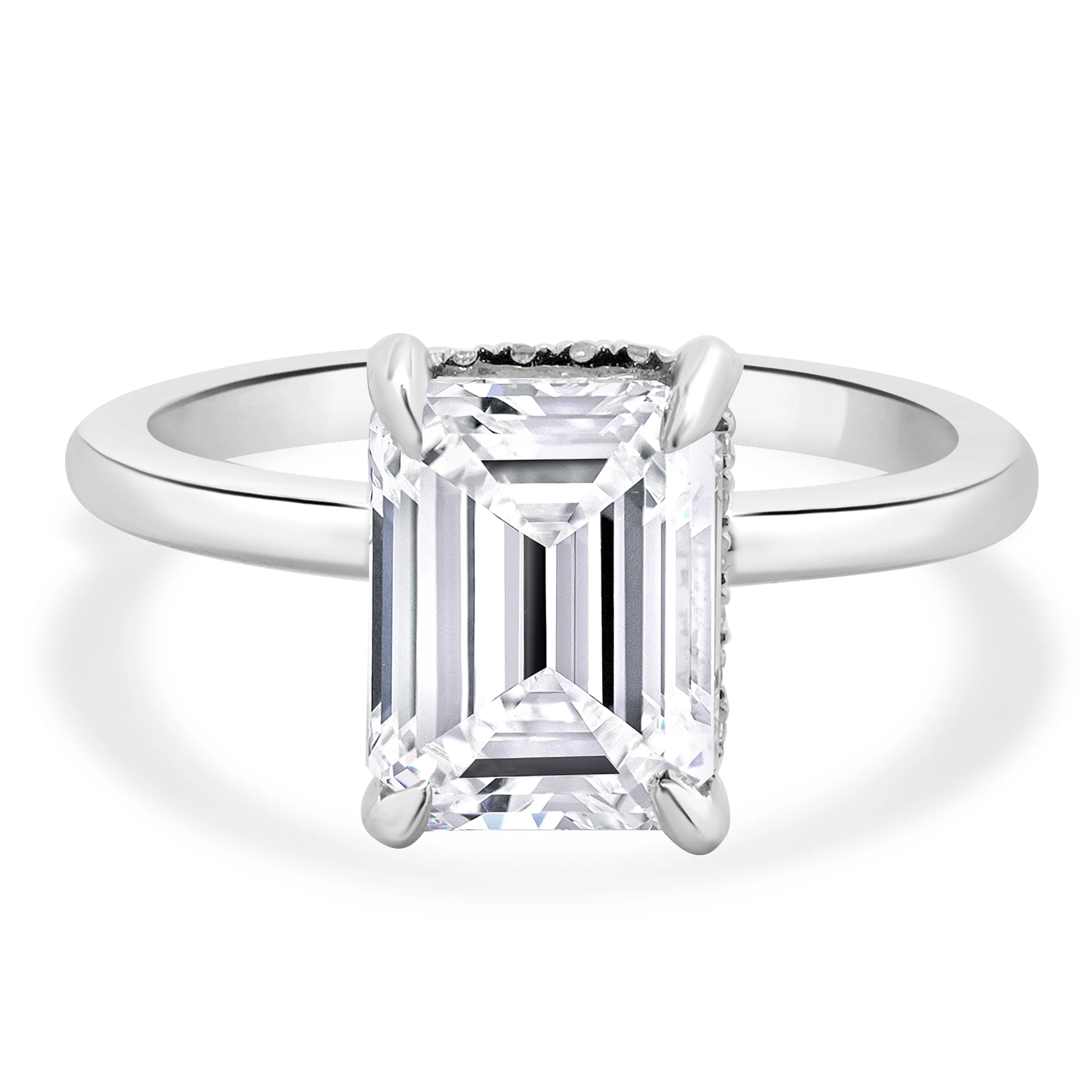 18 Karat White Gold Emerald Cut Diamond Engagement Ring