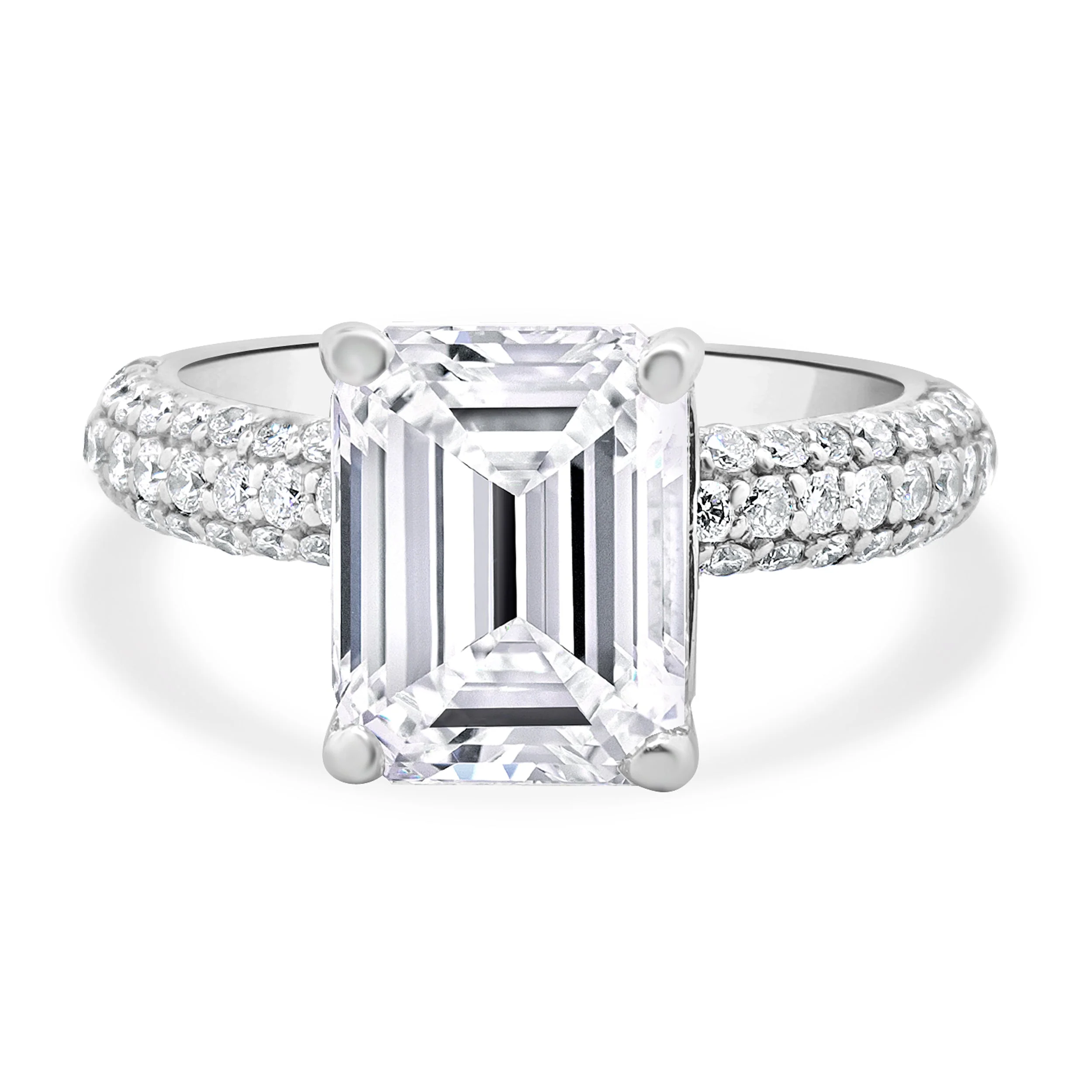 18 Karat White Gold Emerald Cut Diamond Engagement Ring