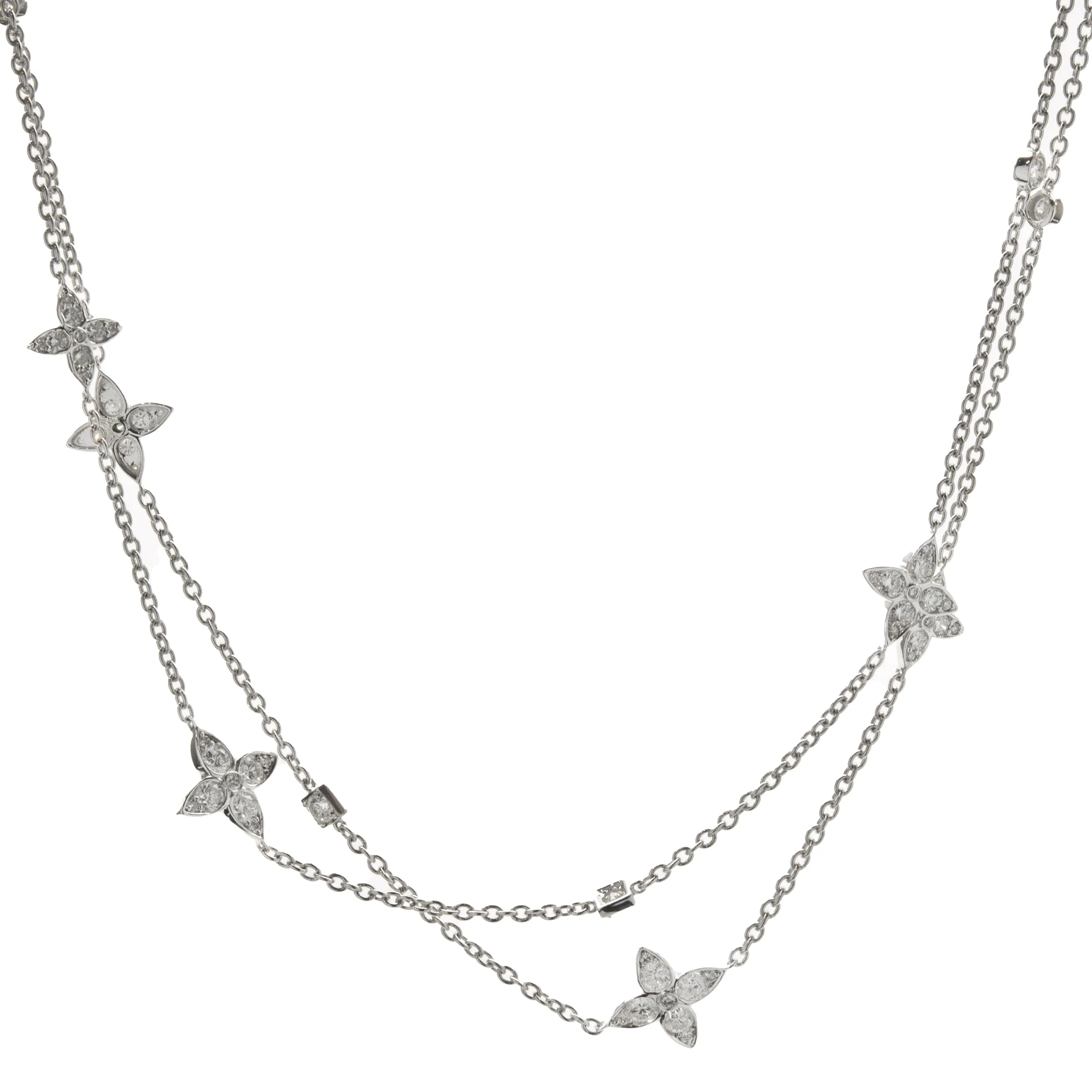 18 Karat White Gold Floral Diamonds By The Yard Necklace