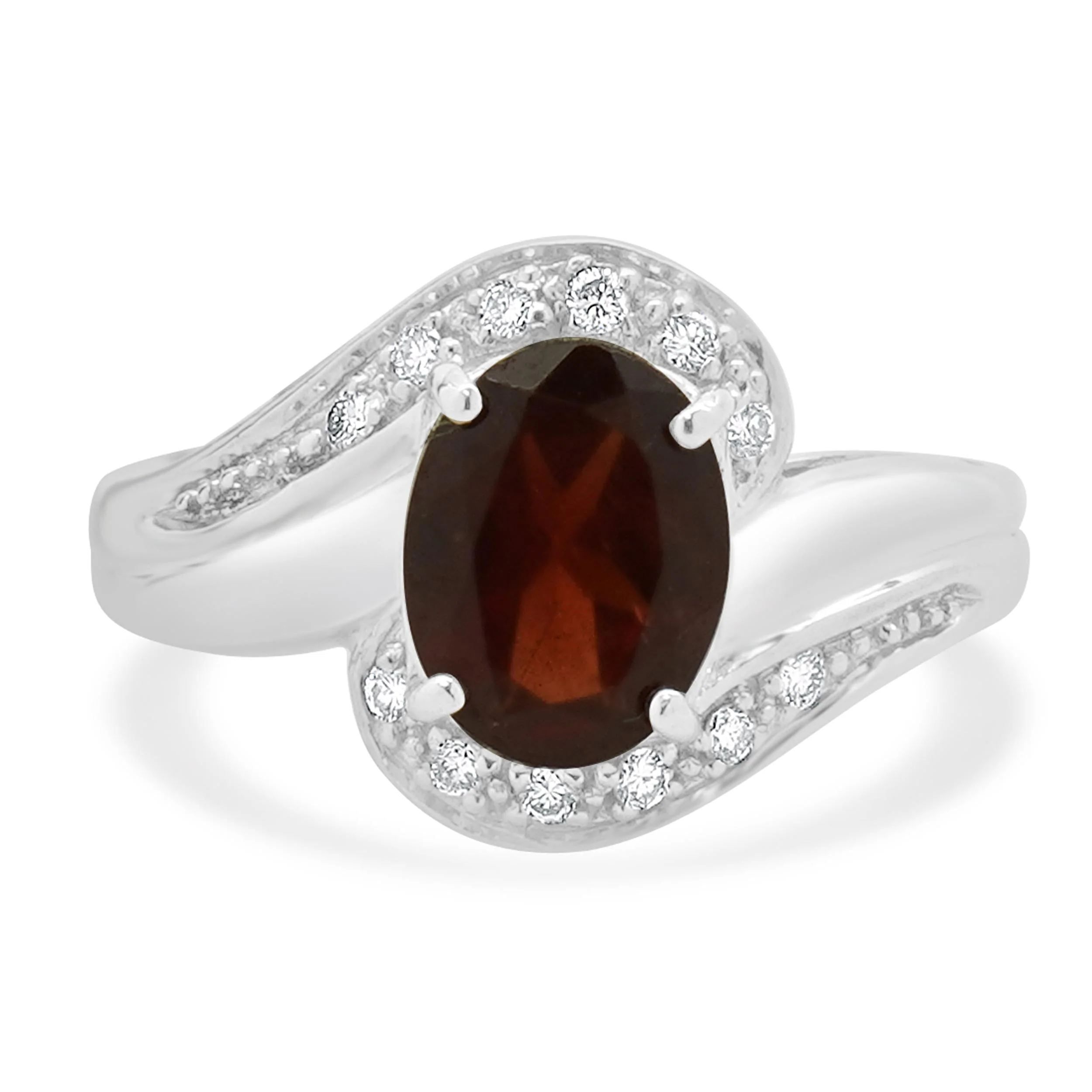 18 Karat White Gold Garnet and Diamond Bypass Ring