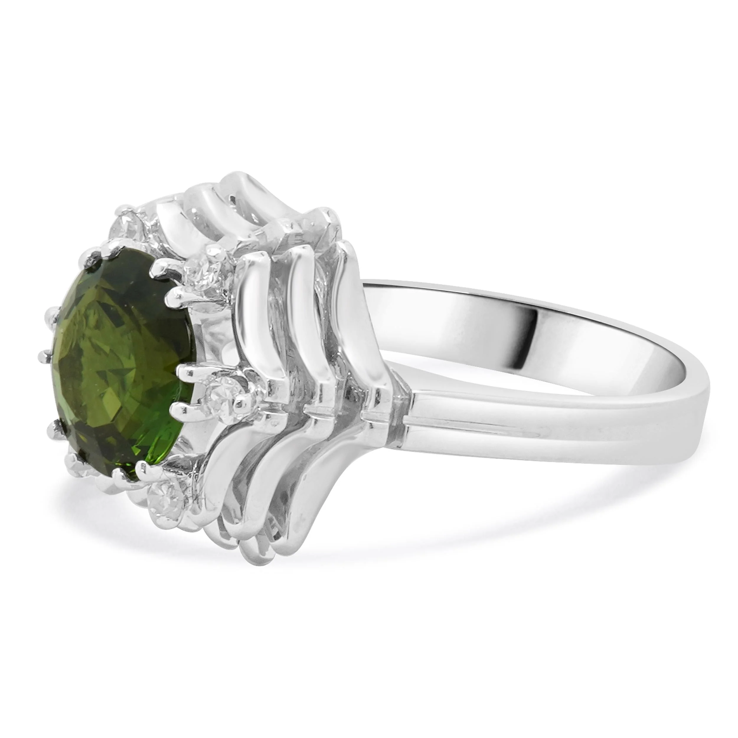 18 Karat White Gold Green Tourmaline and Diamond Stack Ring - Image 2