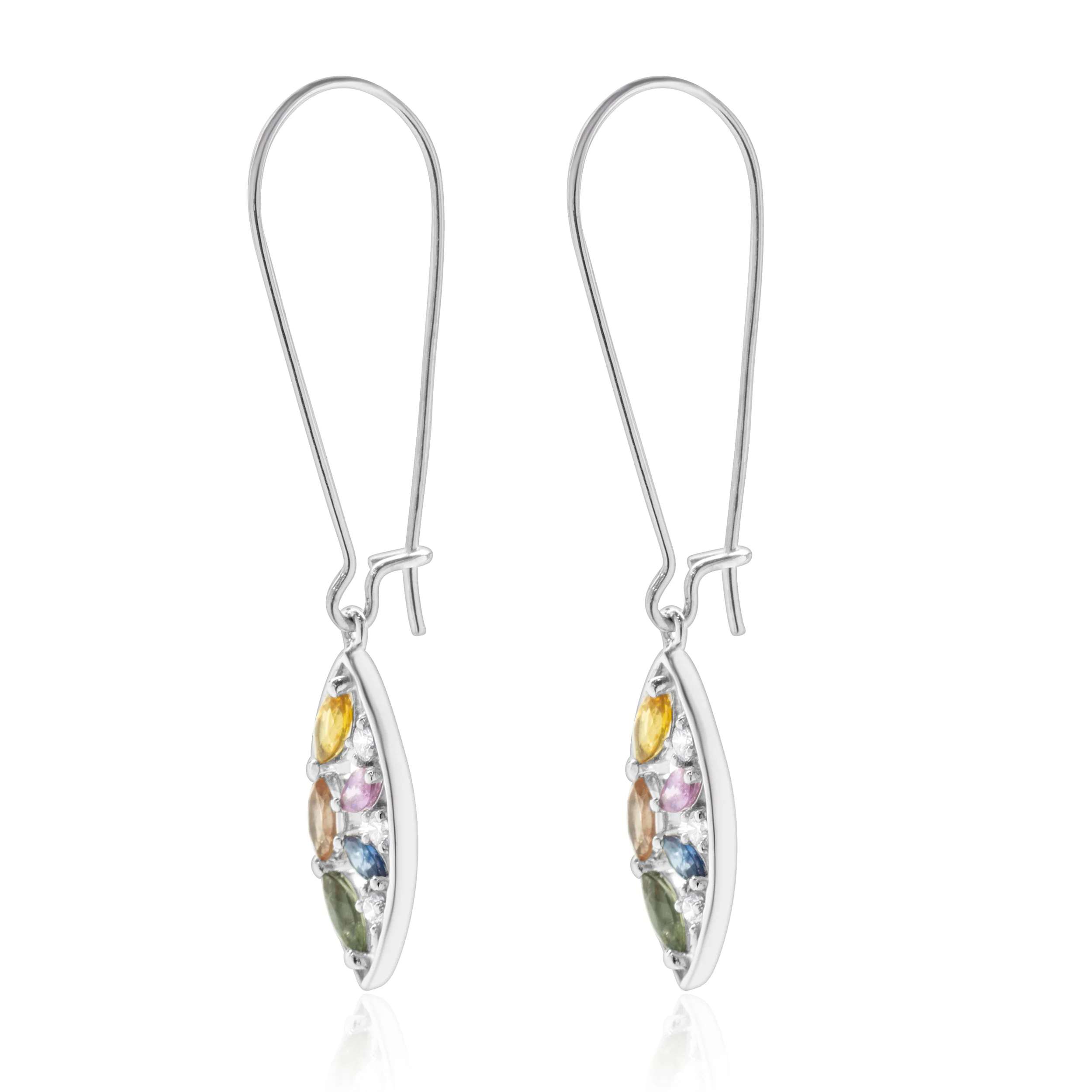 18 Karat White Gold Multi Colored Sapphire and Diamond Cutout Leaf Drop Earrings - Image 2