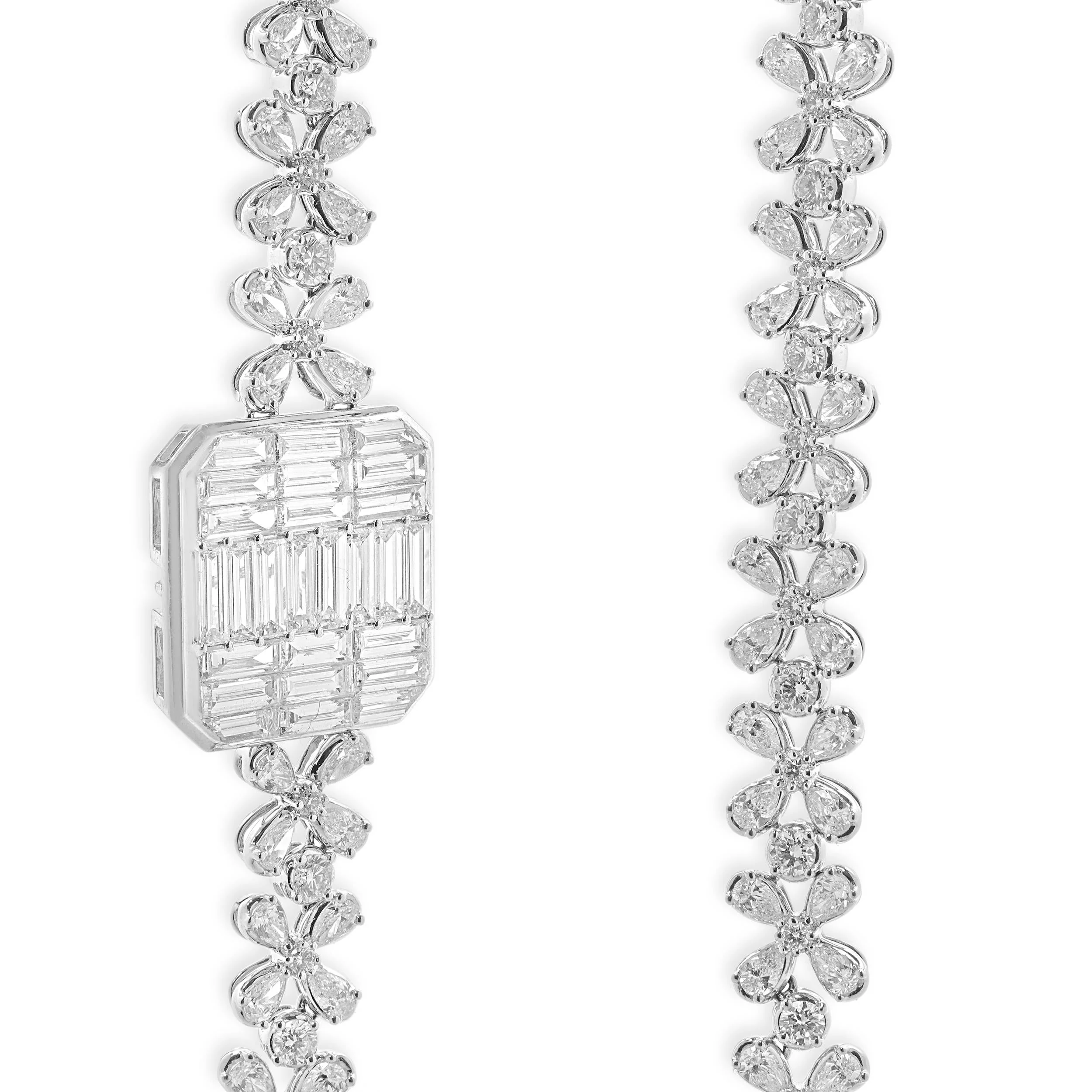 18 Karat White Gold Multi Shape Diamond Floral Necklace with Mosaic Centerpiece - Image 3