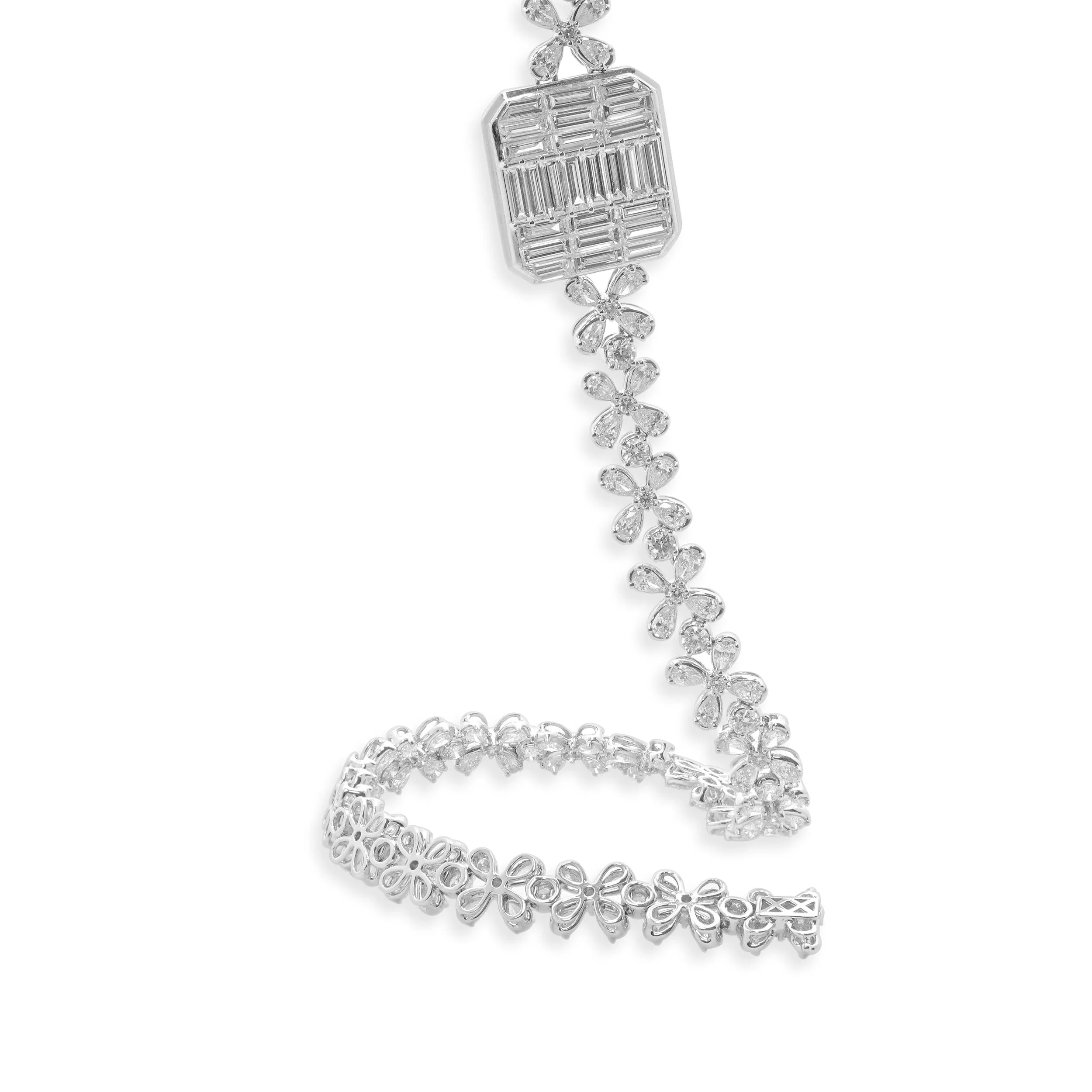 18 Karat White Gold Multi Shape Diamond Floral Necklace with Mosaic Centerpiece - Image 4
